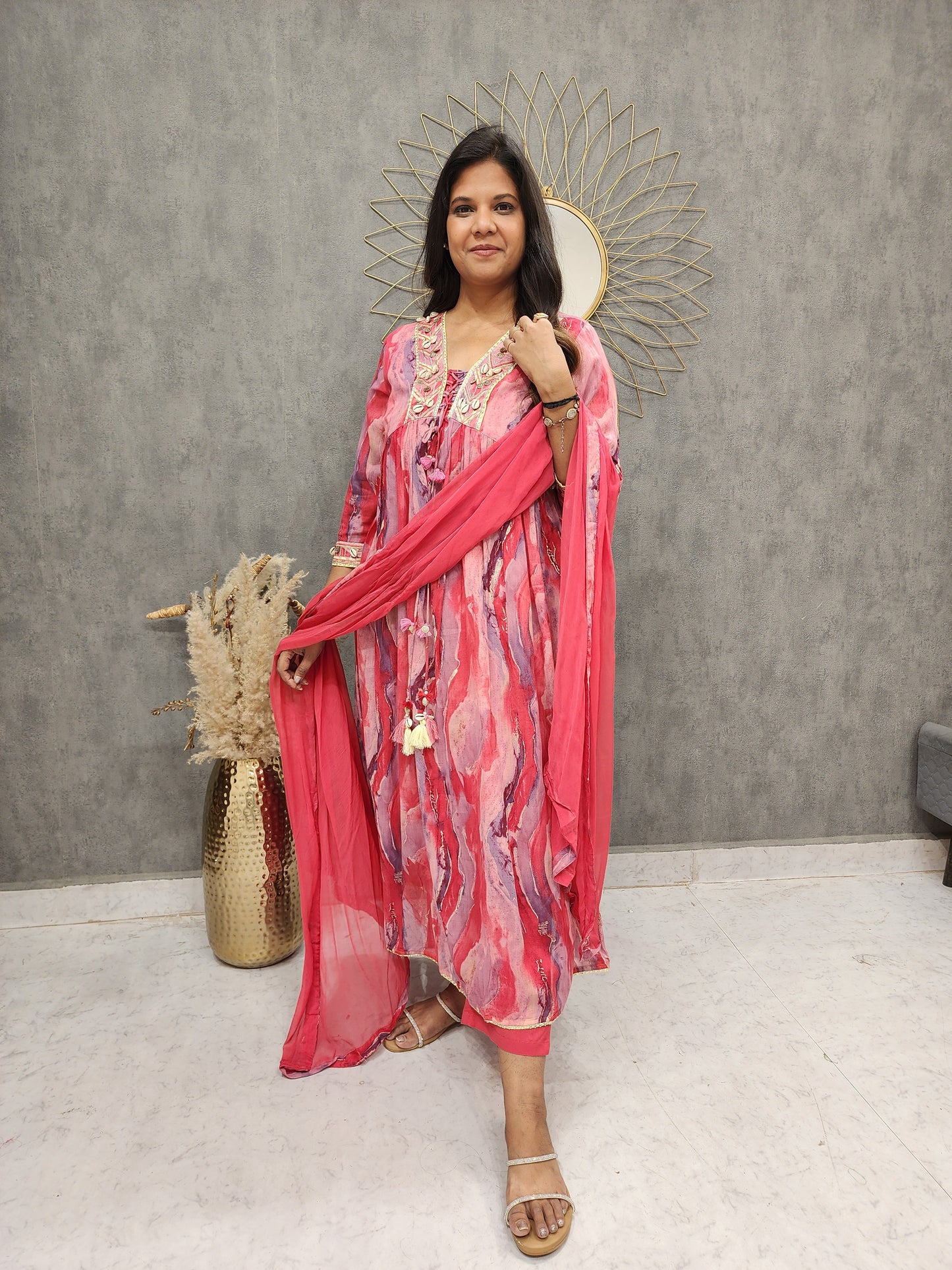 Kiana anarkali mull cotton abstract print suit