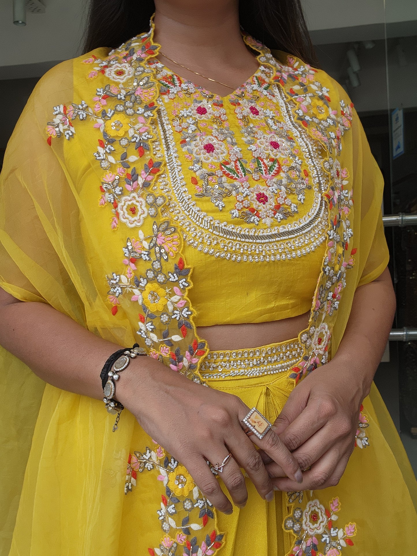 Mango yellow cape cowl indowestern dress