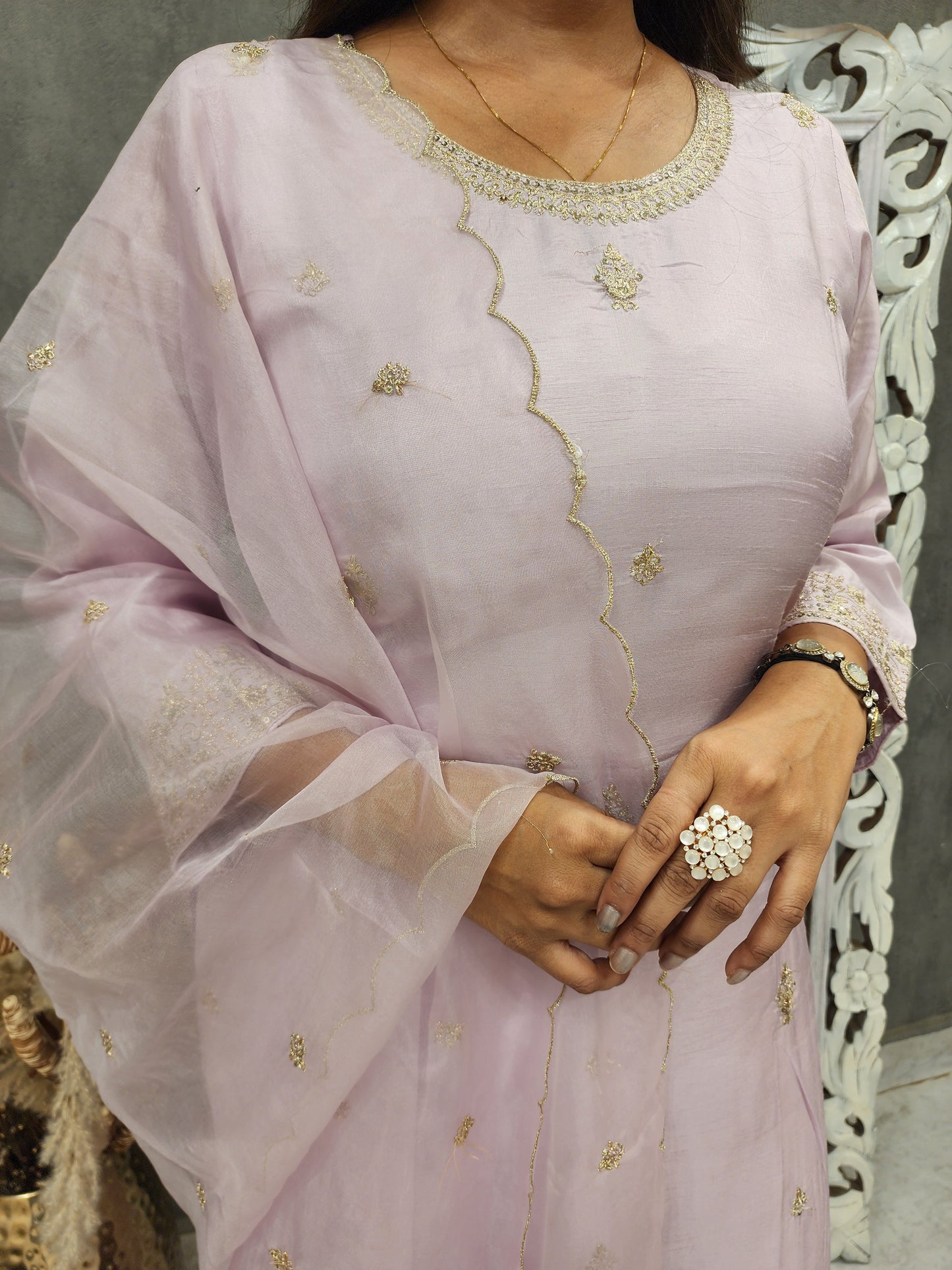 Sadabahaar onion pink multi striped pant co-ord set