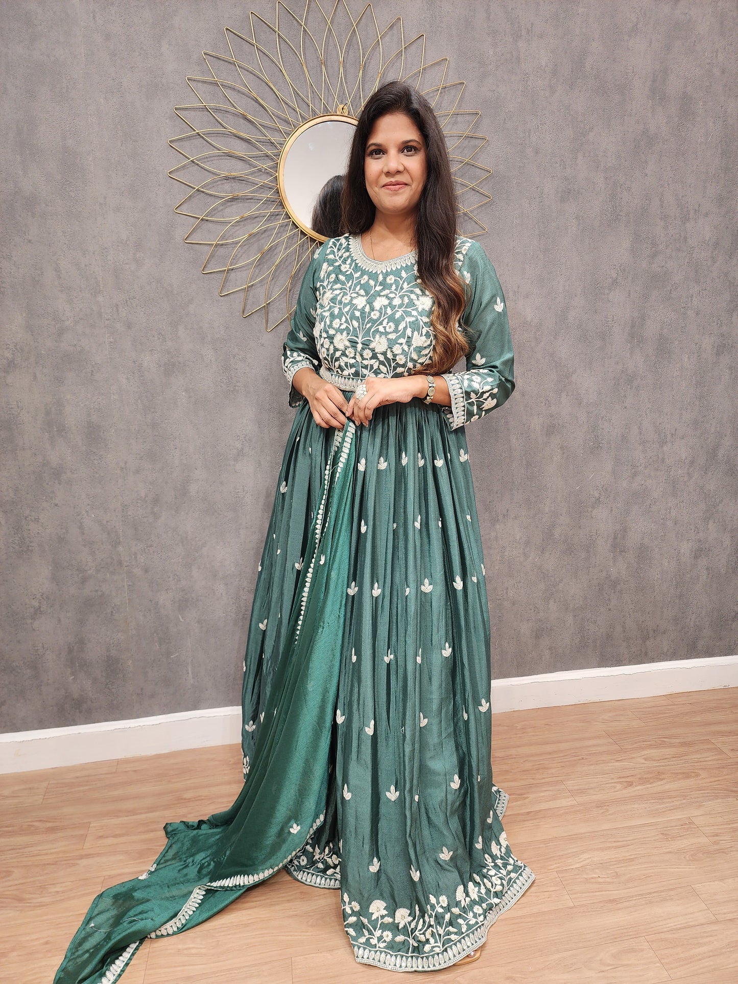 Shanaya green Embroided maxi gown