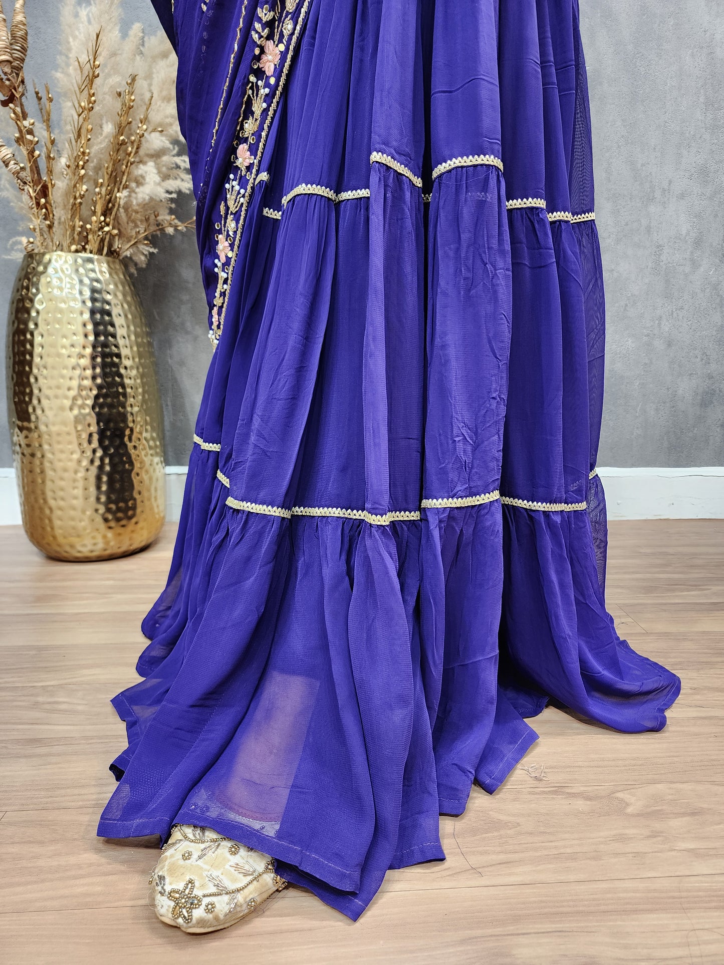 Hina Embroided purple drape lehenga saree