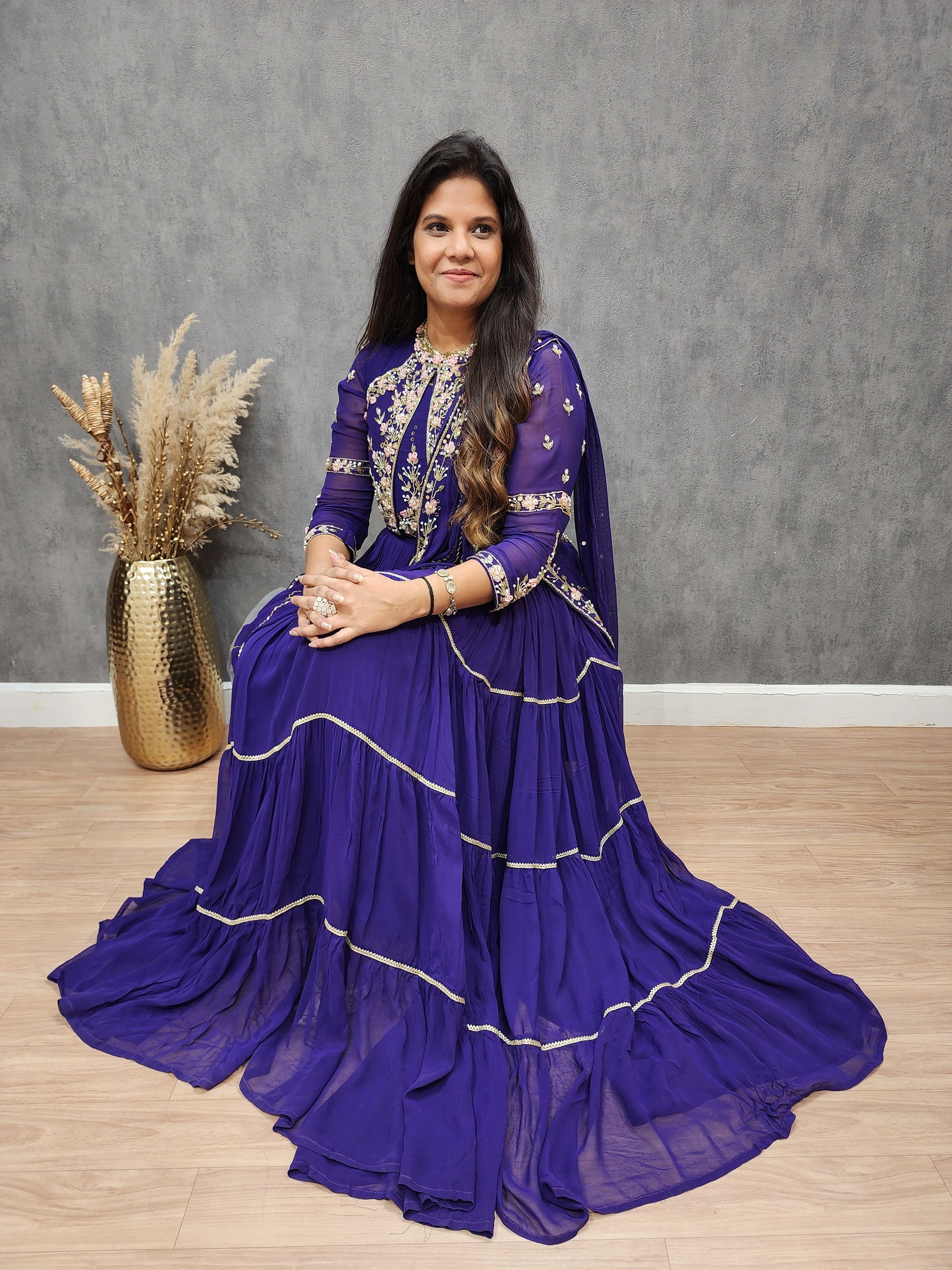 Hina Embroided purple drape lehenga saree