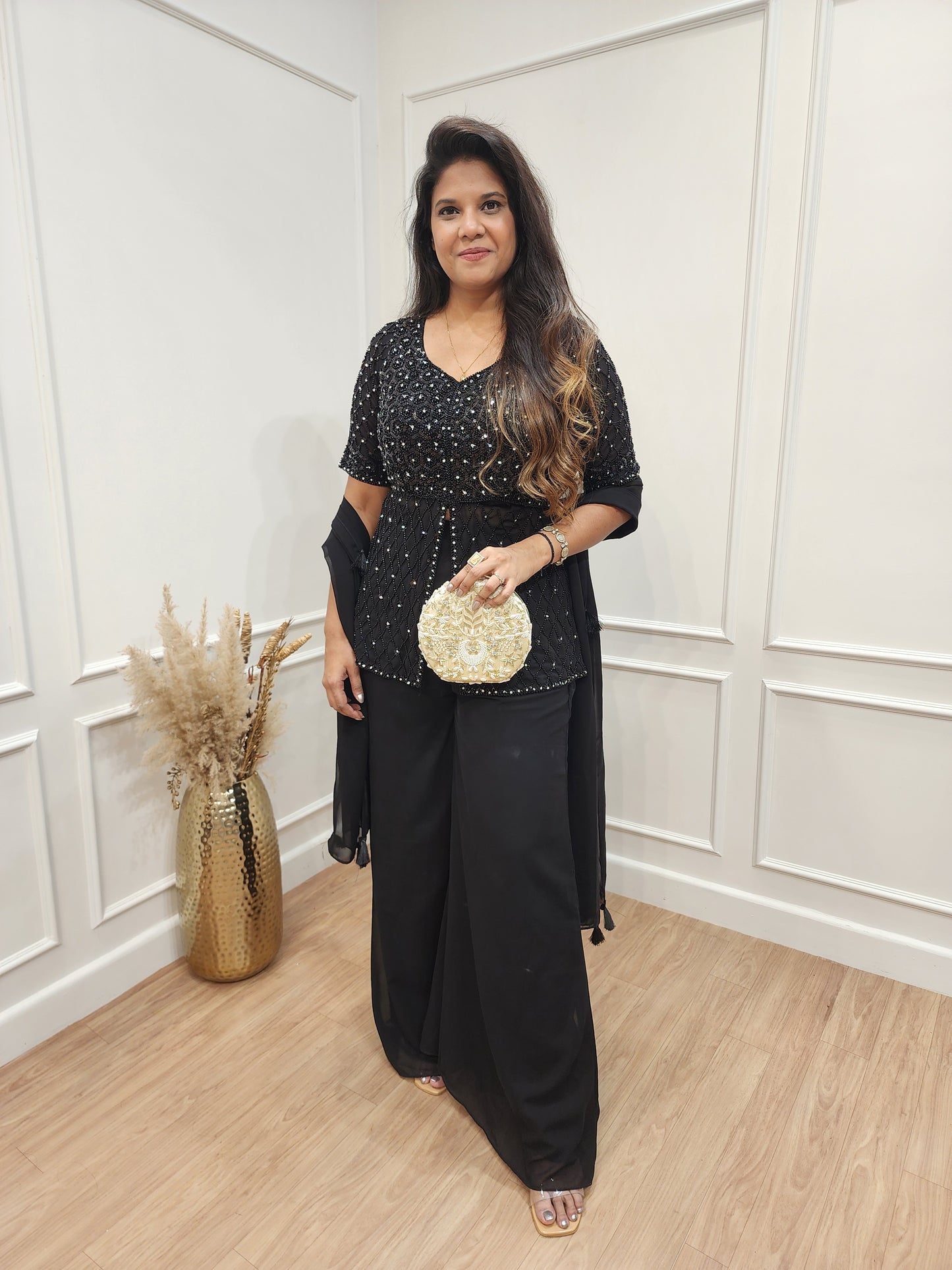 Vedika black embellished short peplum co-ord set