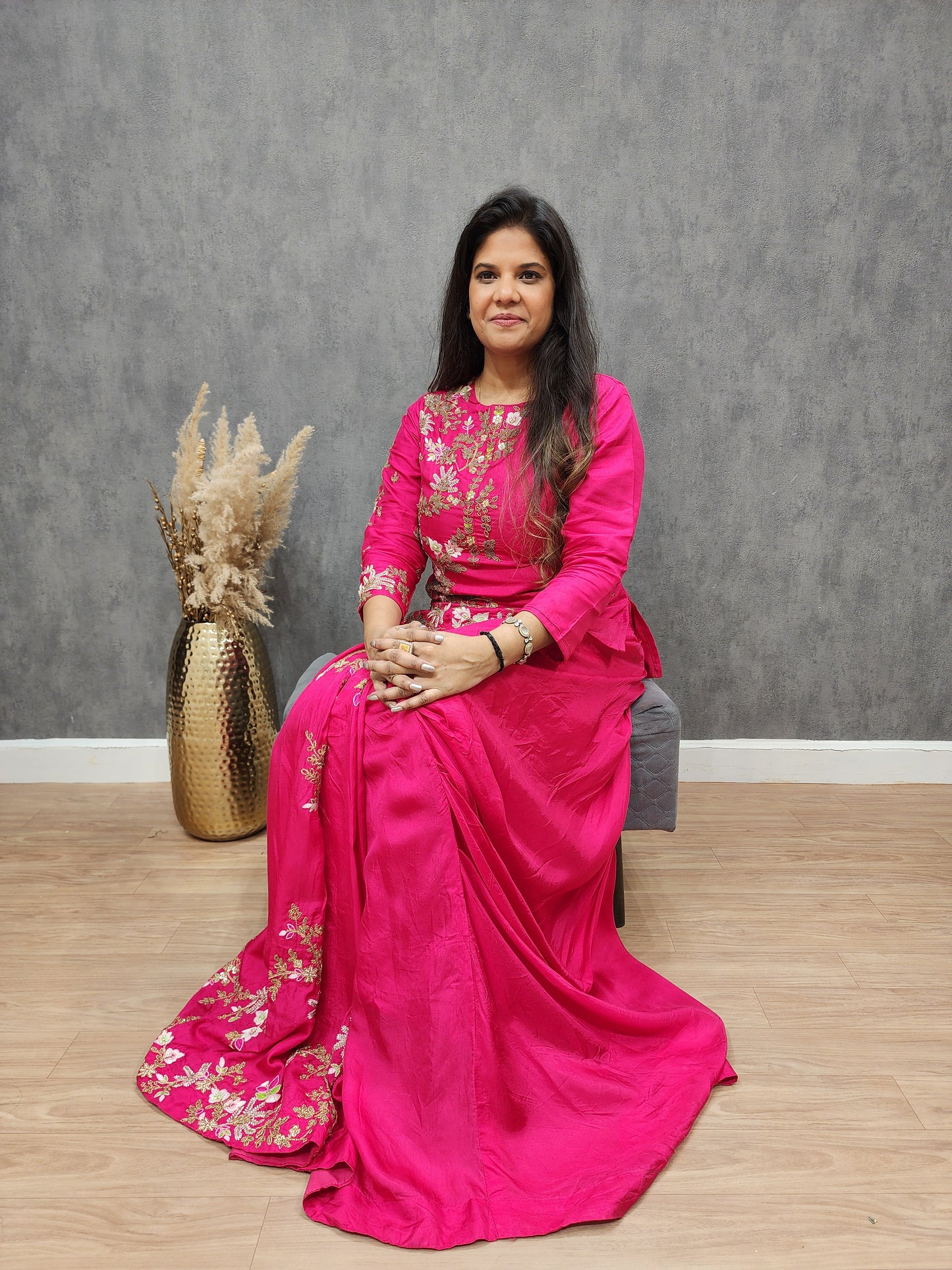 Saadgi long blouse cowl drape skirt dress