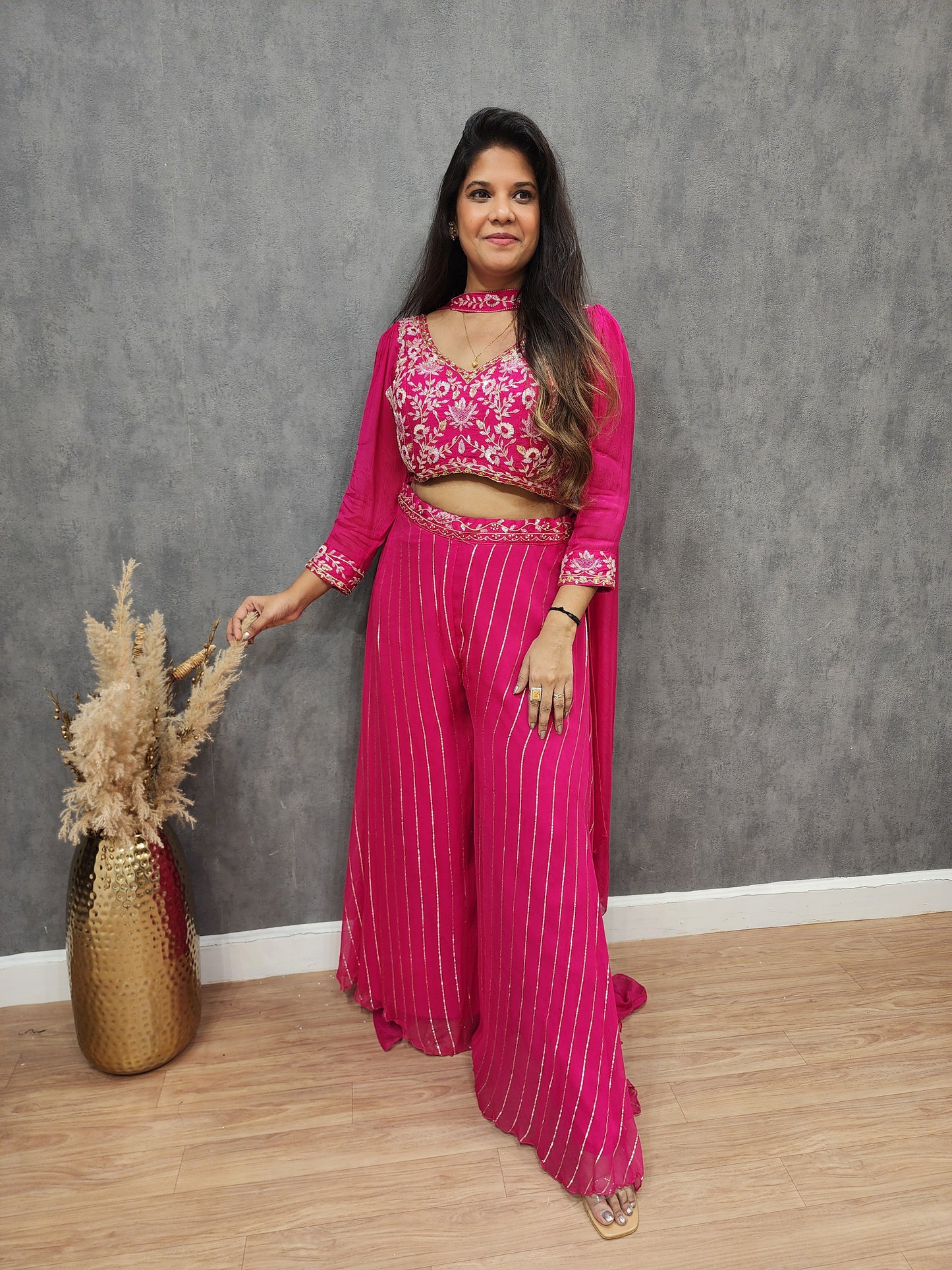Rubab hotpink Embroided co-ord set with choker dupatta