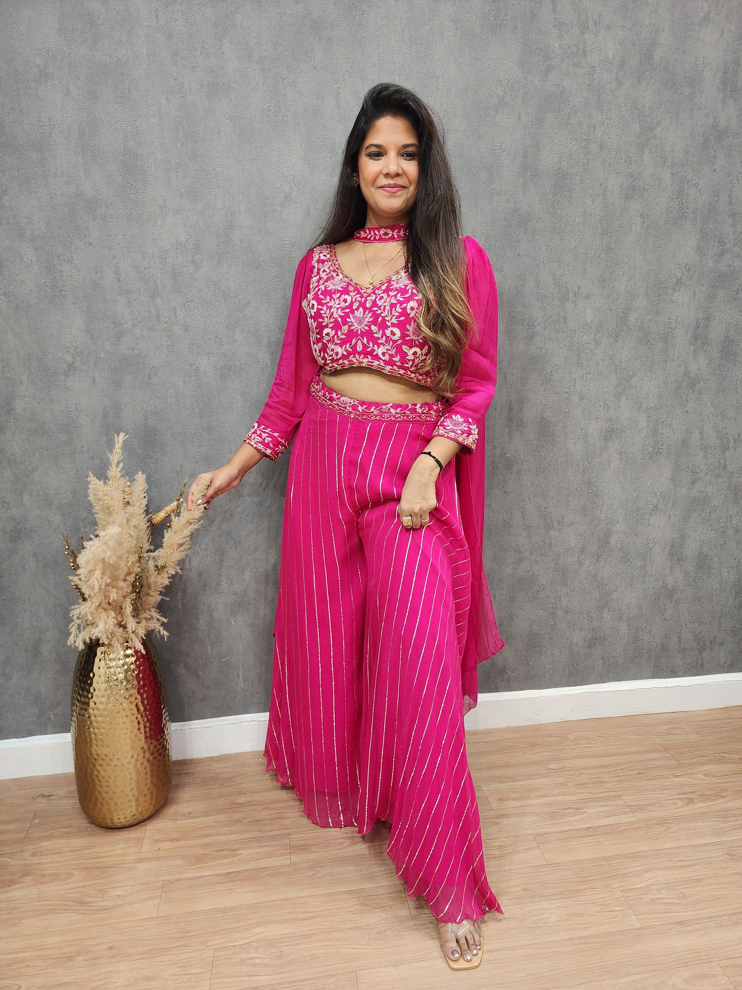 Rubab hotpink Embroided co-ord set with choker dupatta