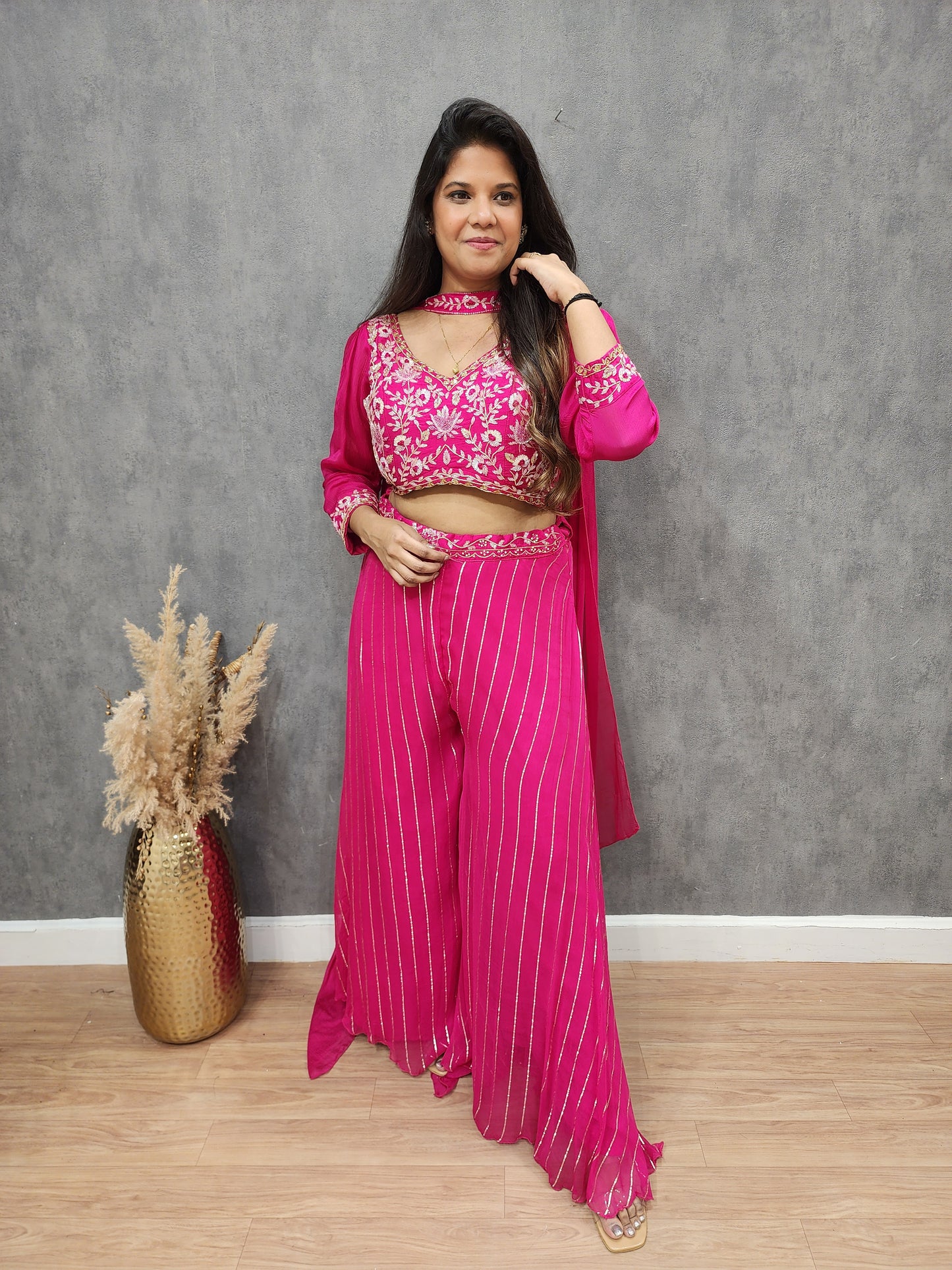 Rubab hotpink Embroided co-ord set with choker dupatta