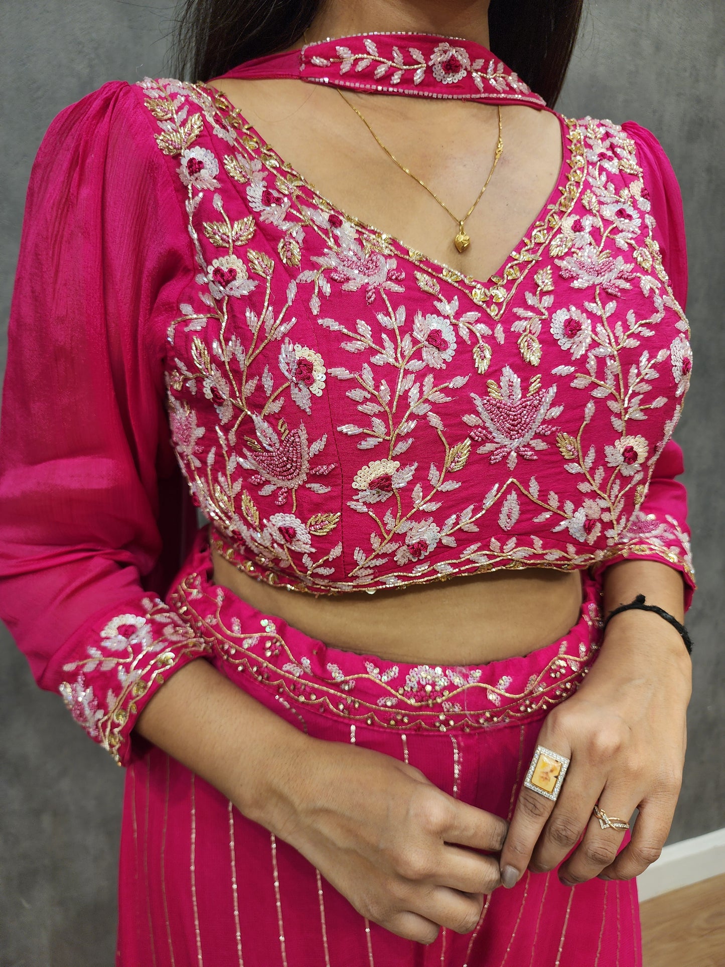 Rubab hotpink Embroided co-ord set with choker dupatta