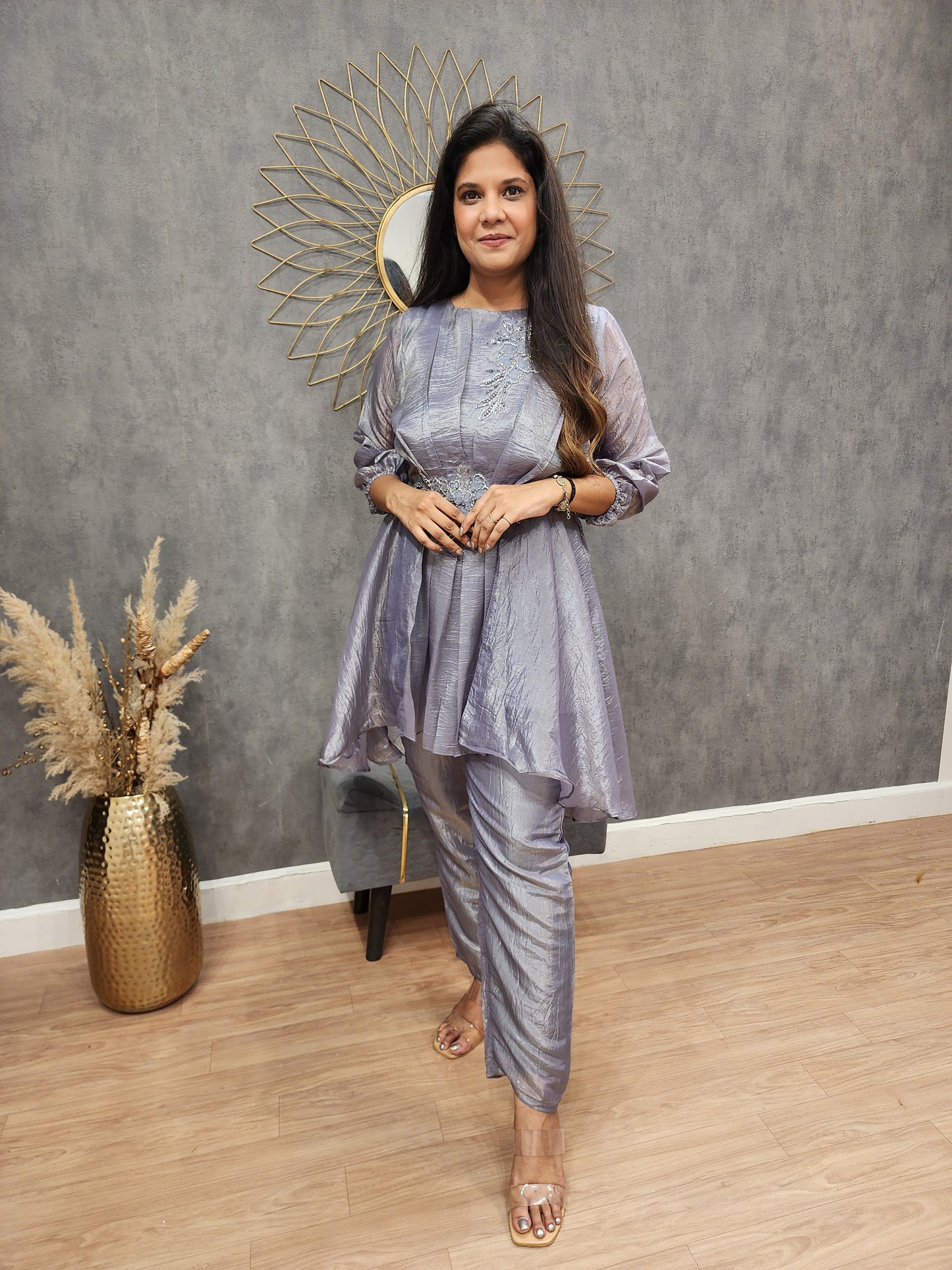 RAHA GREYISH EMBROIDERED ORGANZA CO-ORD SET