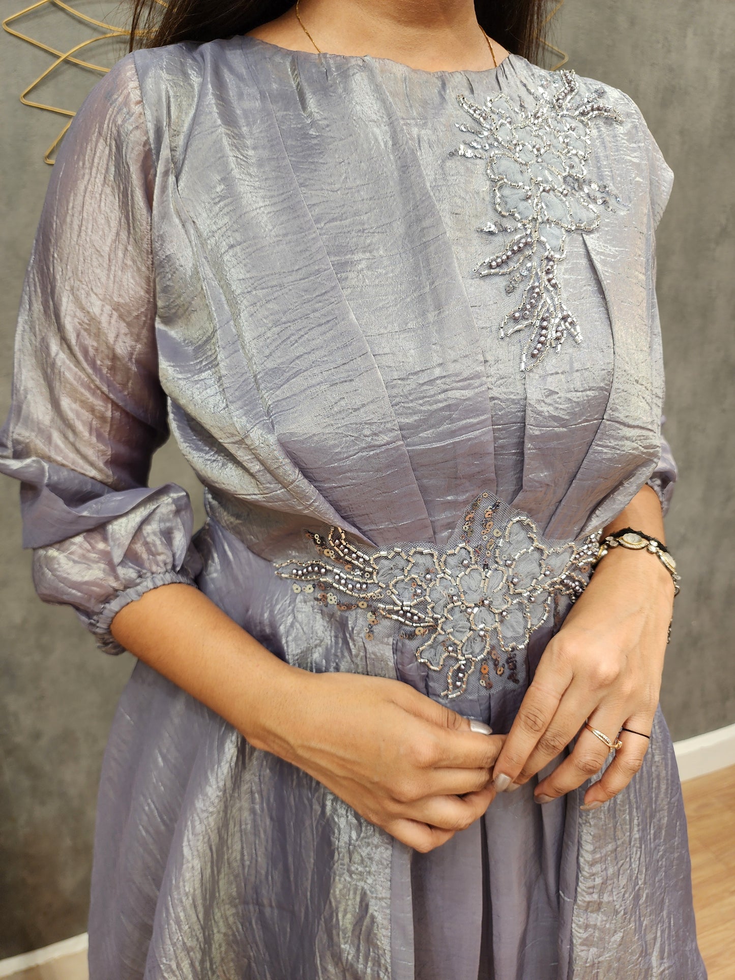RAHA GREYISH EMBROIDERED ORGANZA CO-ORD SET