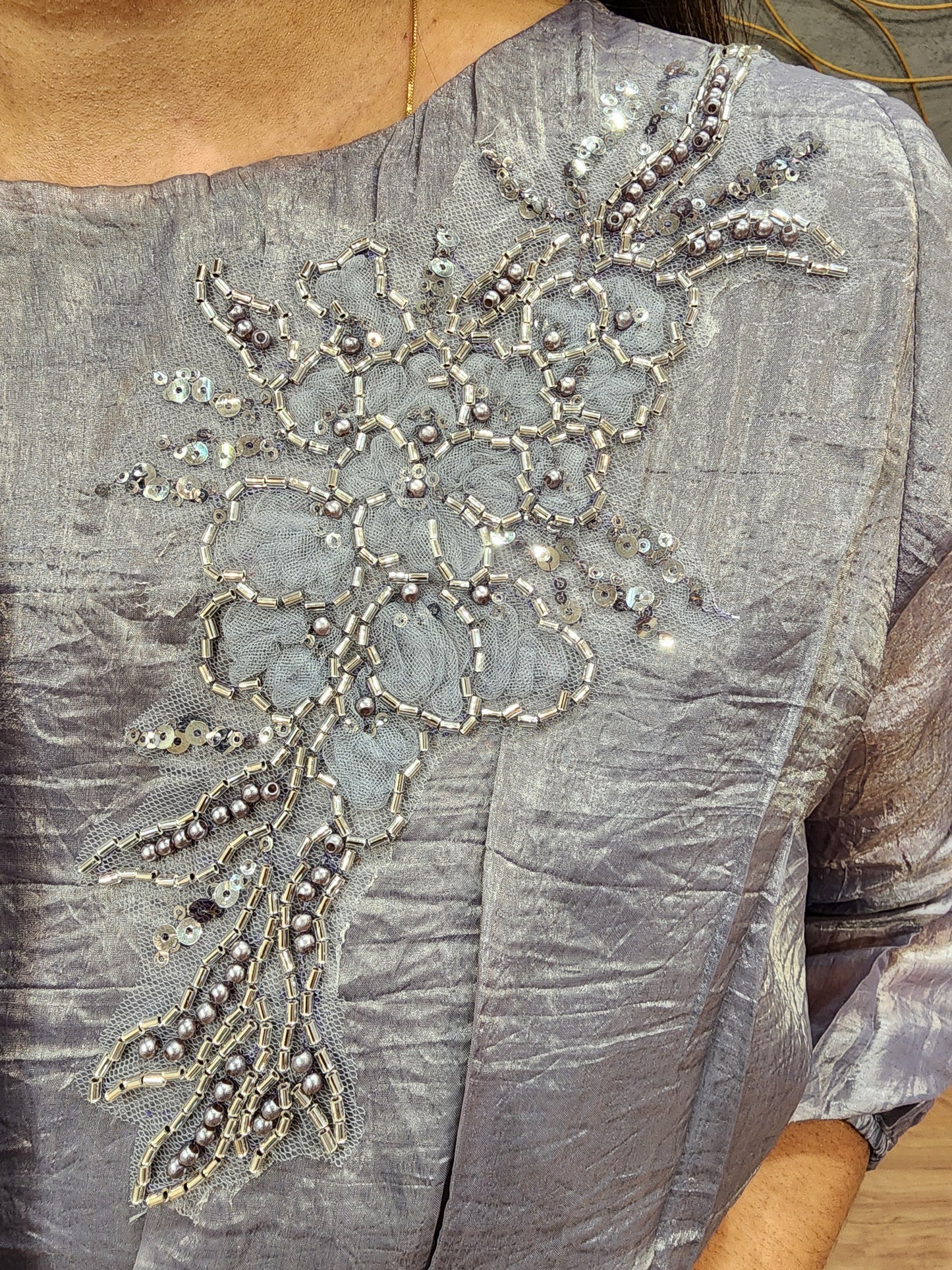 RAHA GREYISH EMBROIDERED ORGANZA CO-ORD SET