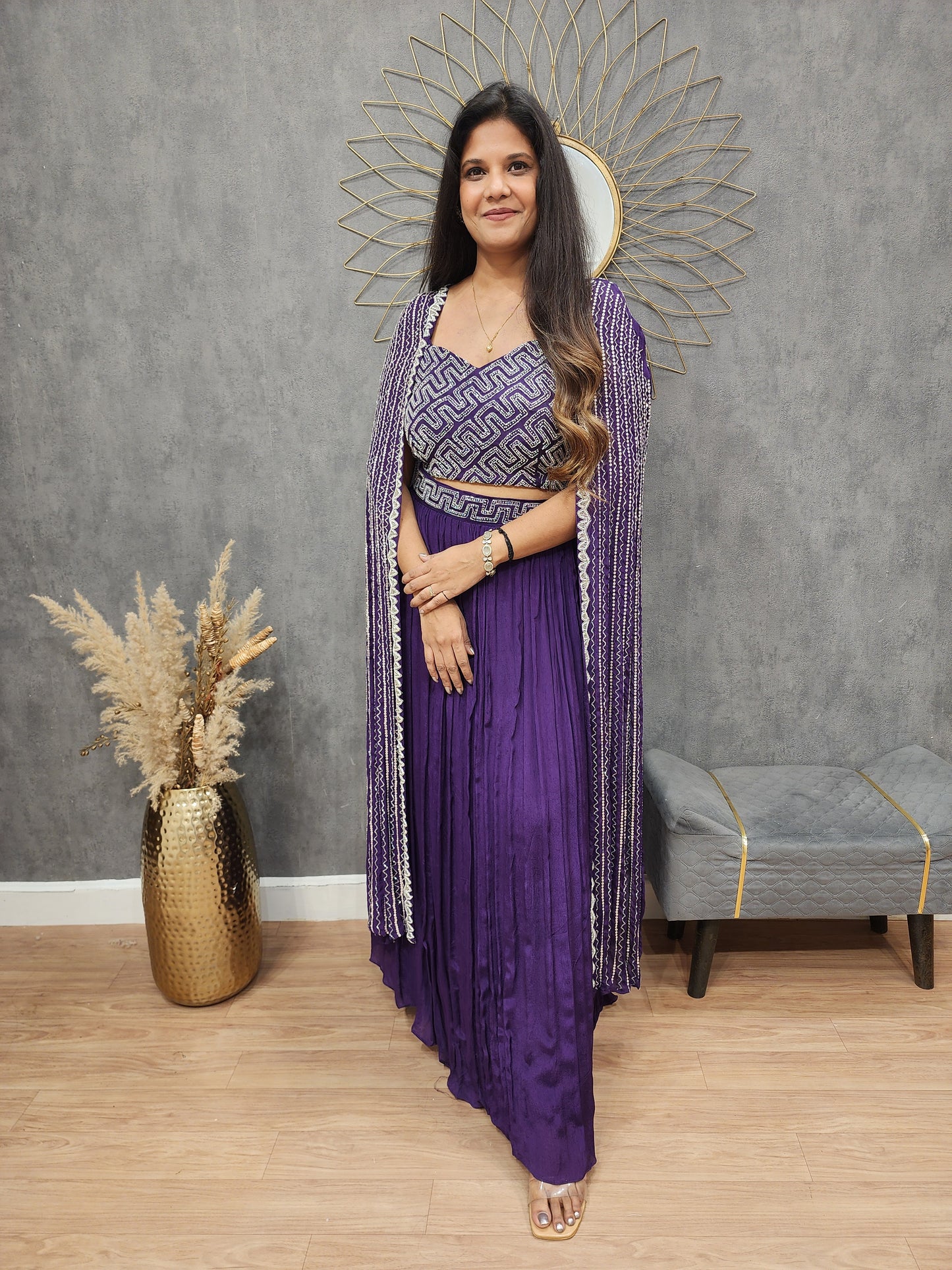 Samara purple cape embellished indowestern dress
