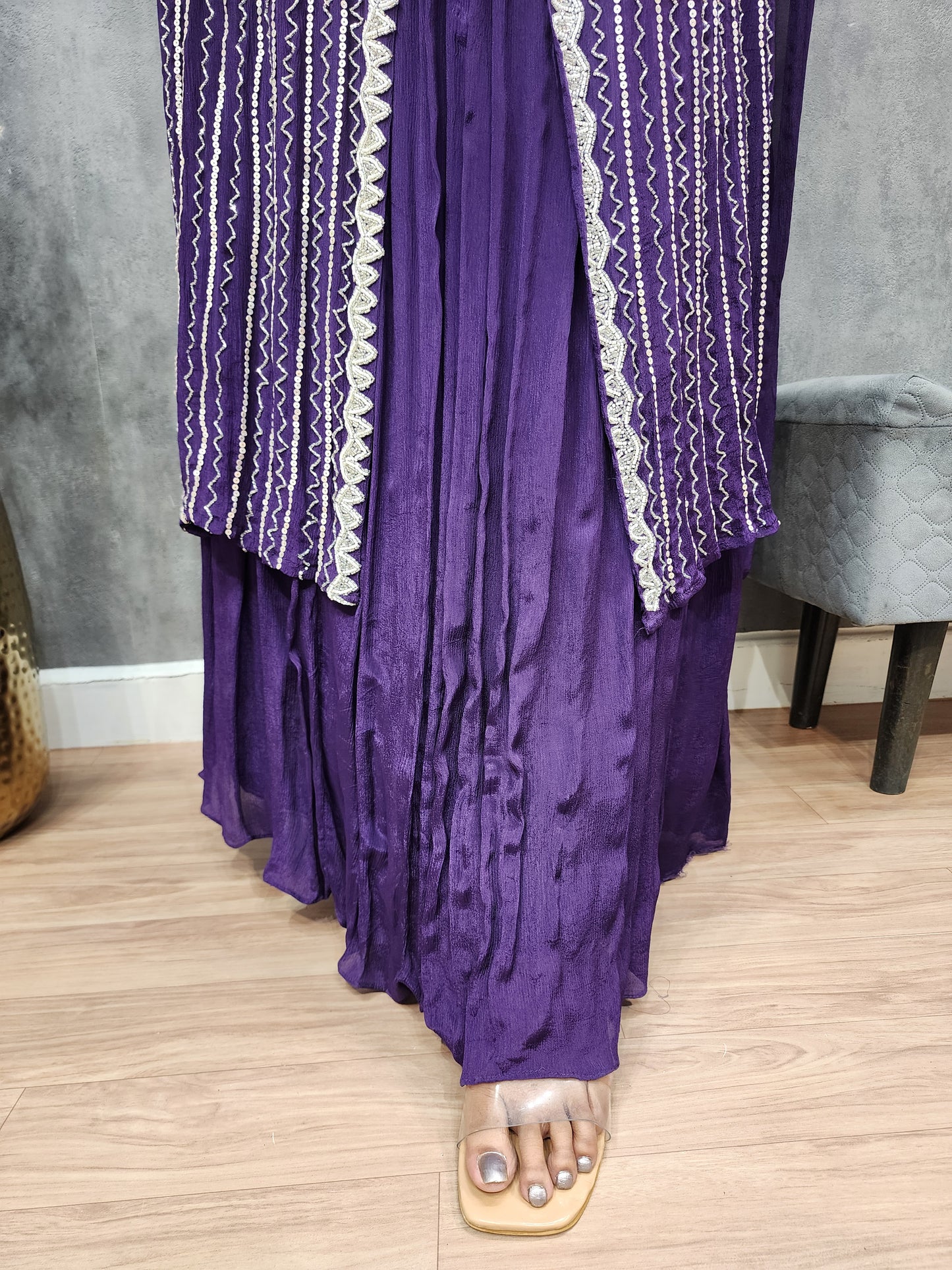 Samara purple cape embellished indowestern dress