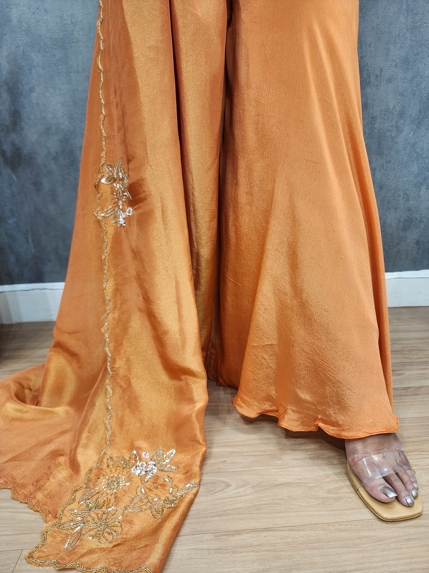 Kismat orange Embroided cutwork sharara suit
