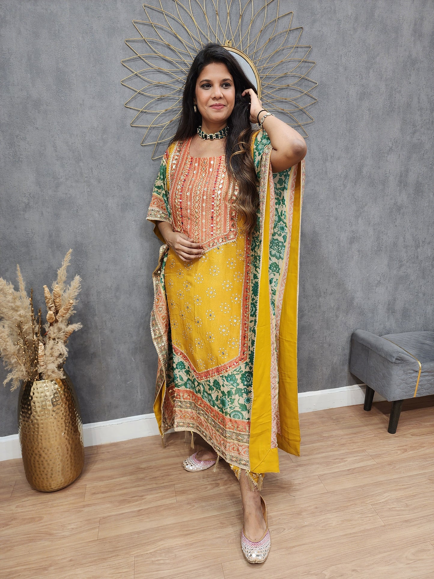 Rajgharana multi colour kaftaan with tulip pant