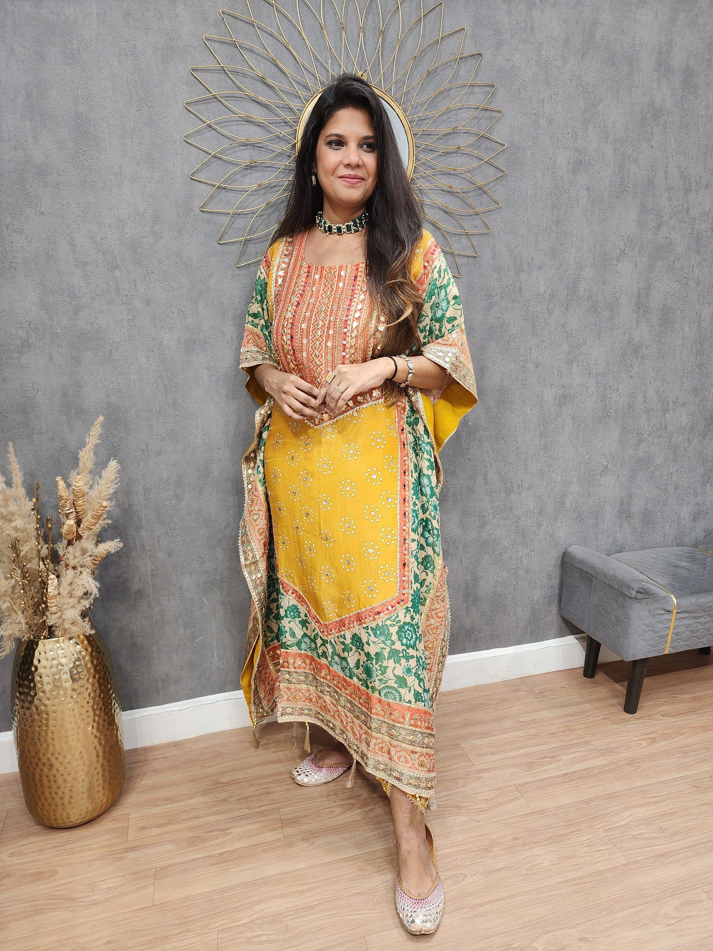 Rajgharana multi colour kaftaan with tulip pant