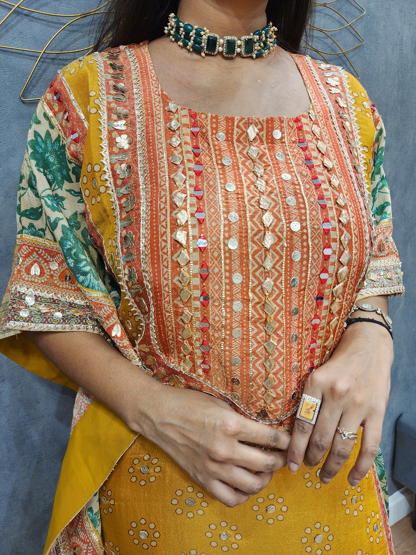 Rajgharana multi colour kaftaan with tulip pant