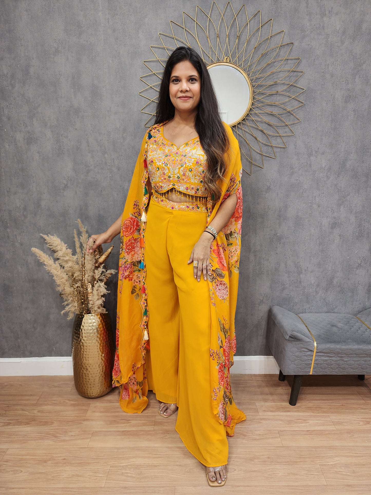 Sukhmani Mango yellow 3pc indowestern suit