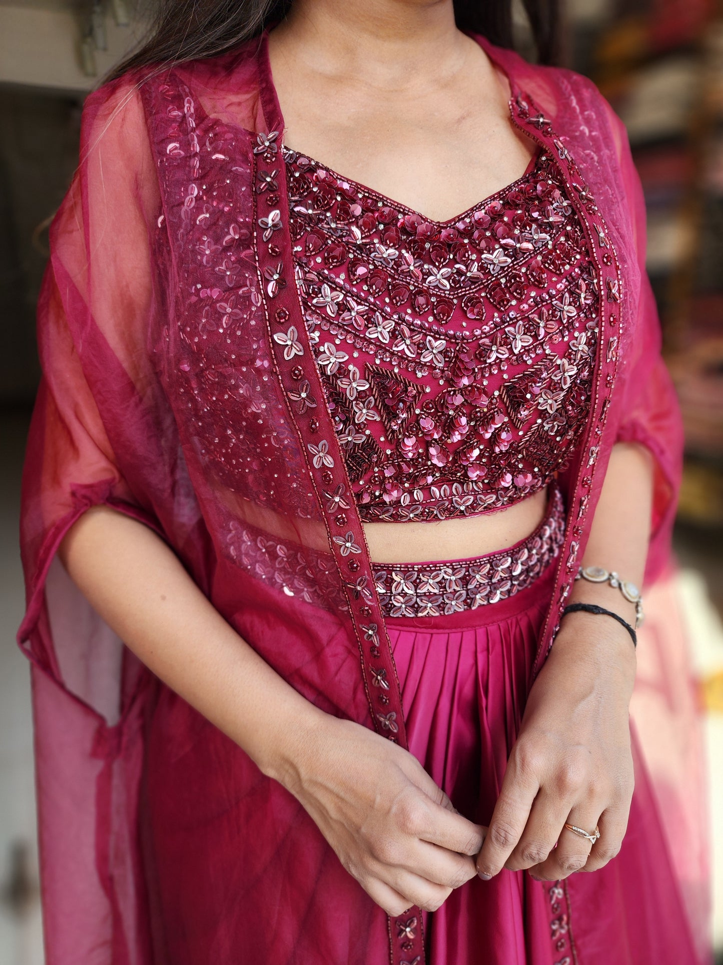 Dilkash Cherry pink 3pc indowestern cowl dress