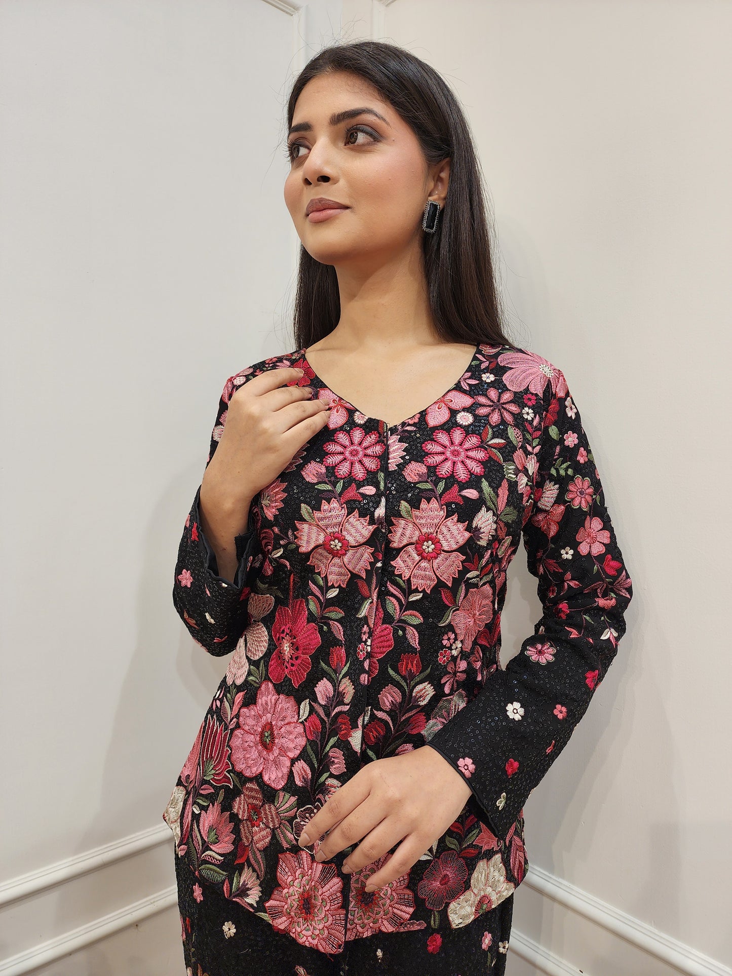 Bae Floral Embroided black co-ord set