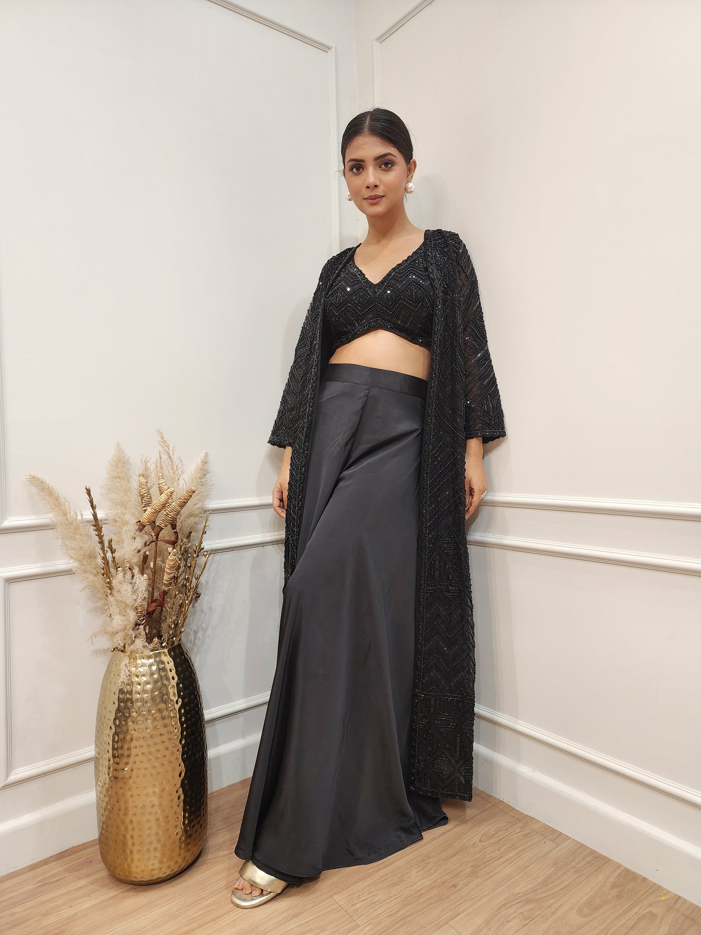 Glam Black 3 pc indowestern divider dress