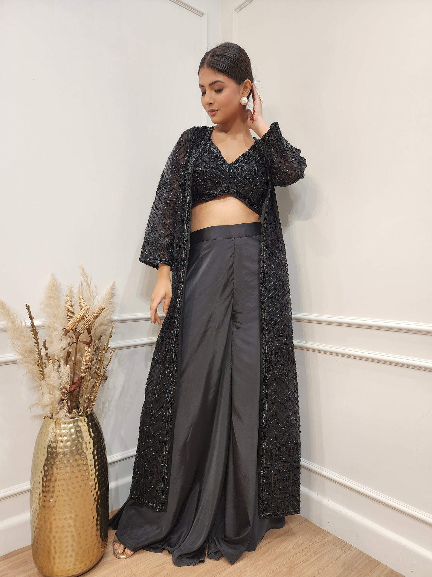 Glam Black 3 pc indowestern divider dress