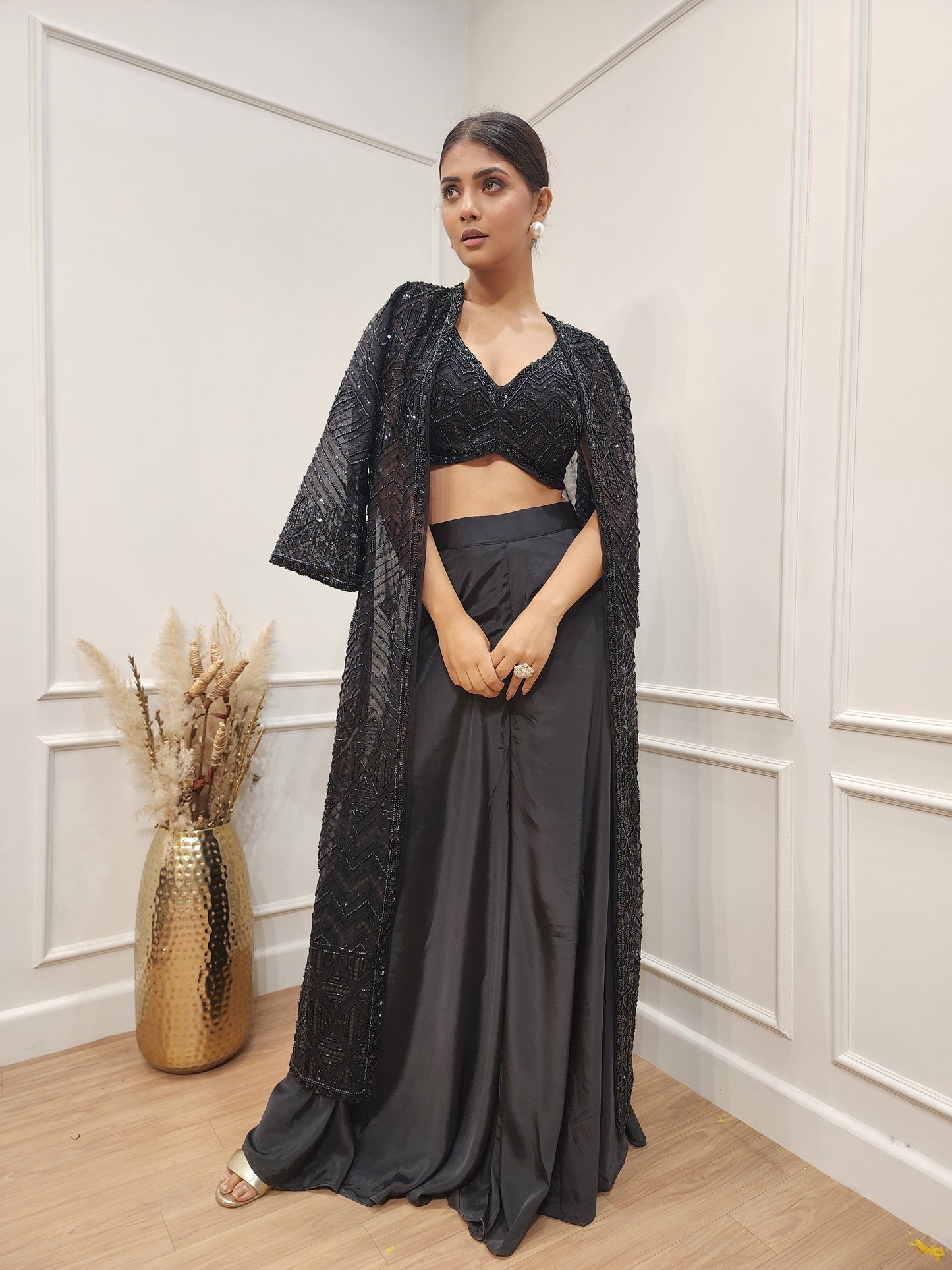 Glam Black 3 pc indowestern divider dress