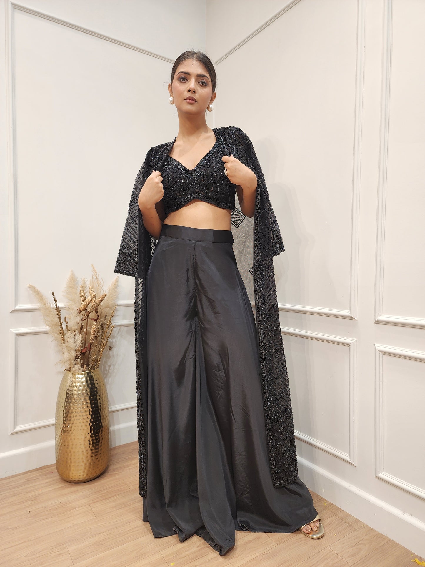 Glam Black 3 pc indowestern divider dress