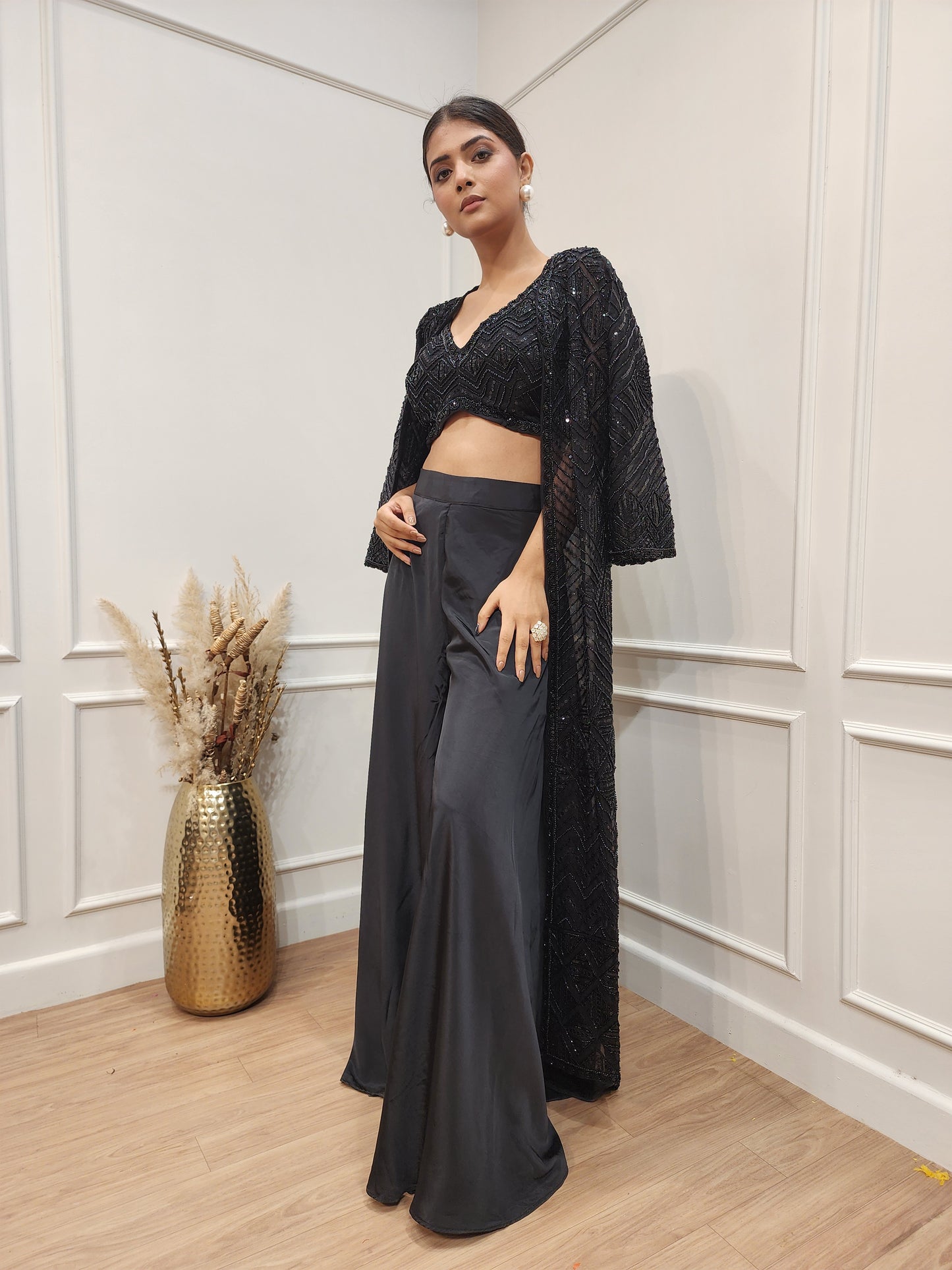 Glam Black 3 pc indowestern divider dress