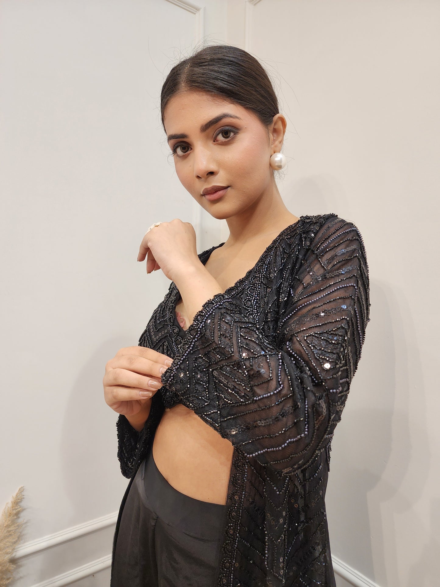 Glam Black 3 pc indowestern divider dress
