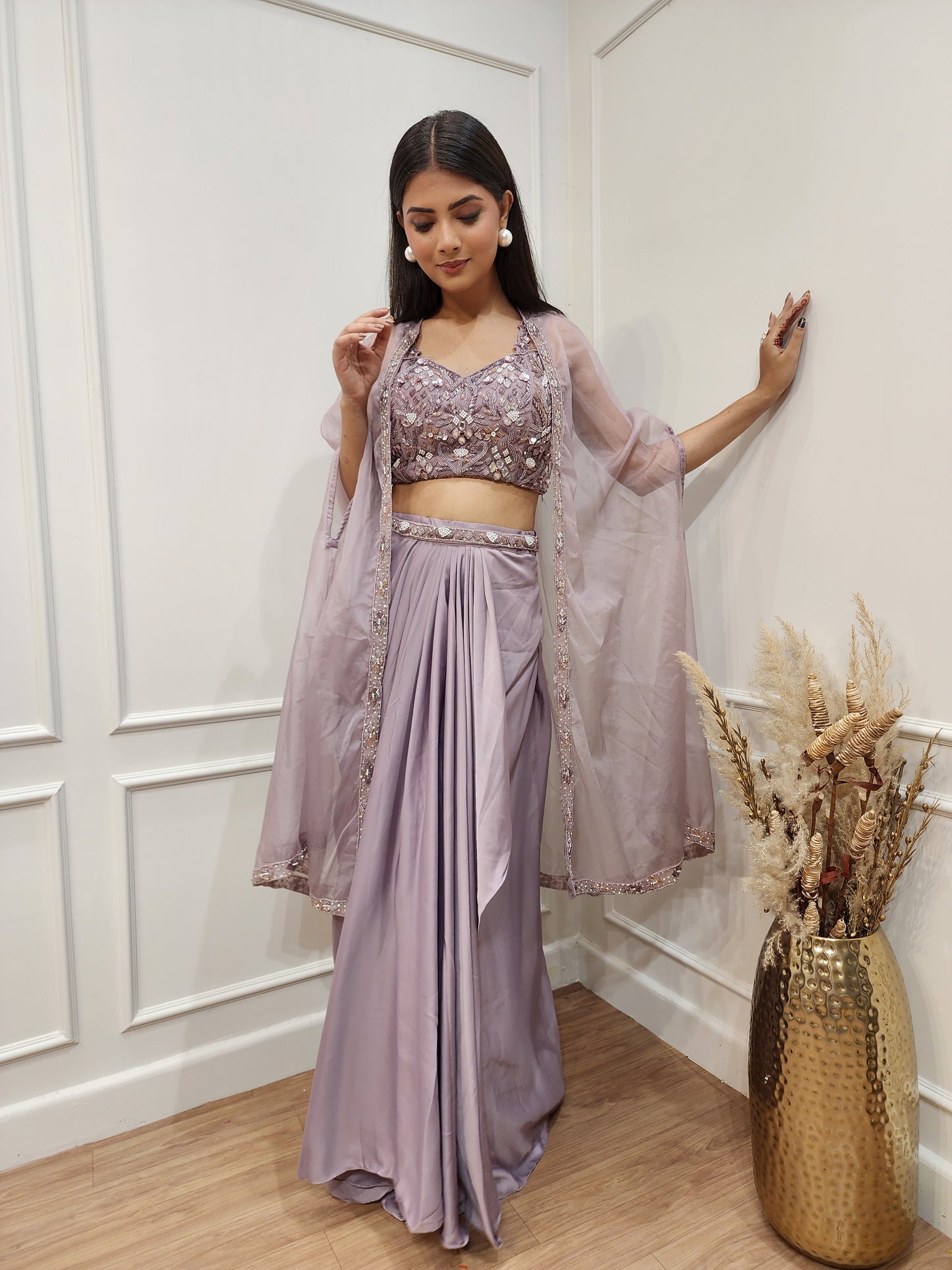 Dilkash Onion 3pc indowestern cowl dress