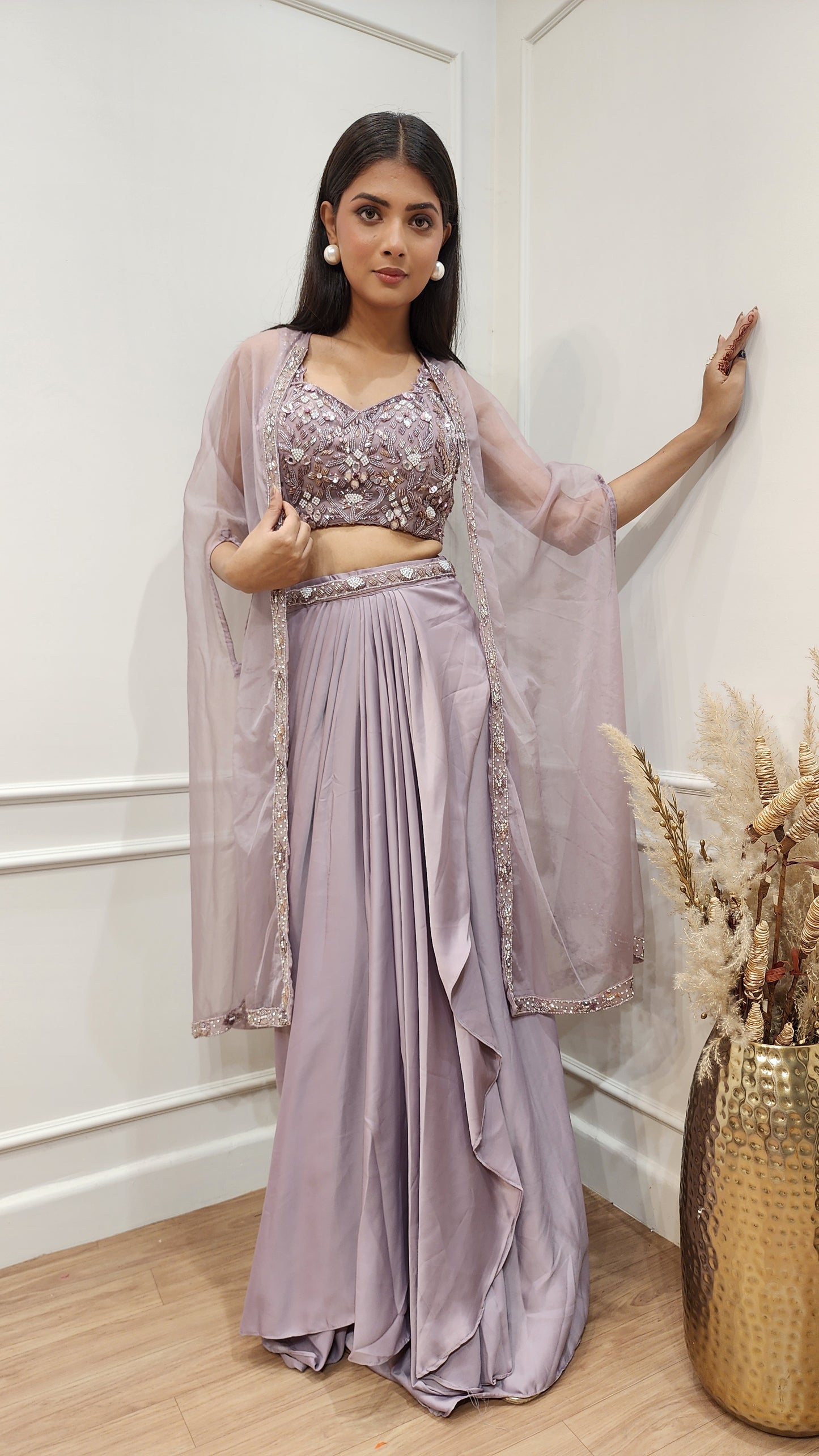 Dilkash Onion 3pc indowestern cowl dress