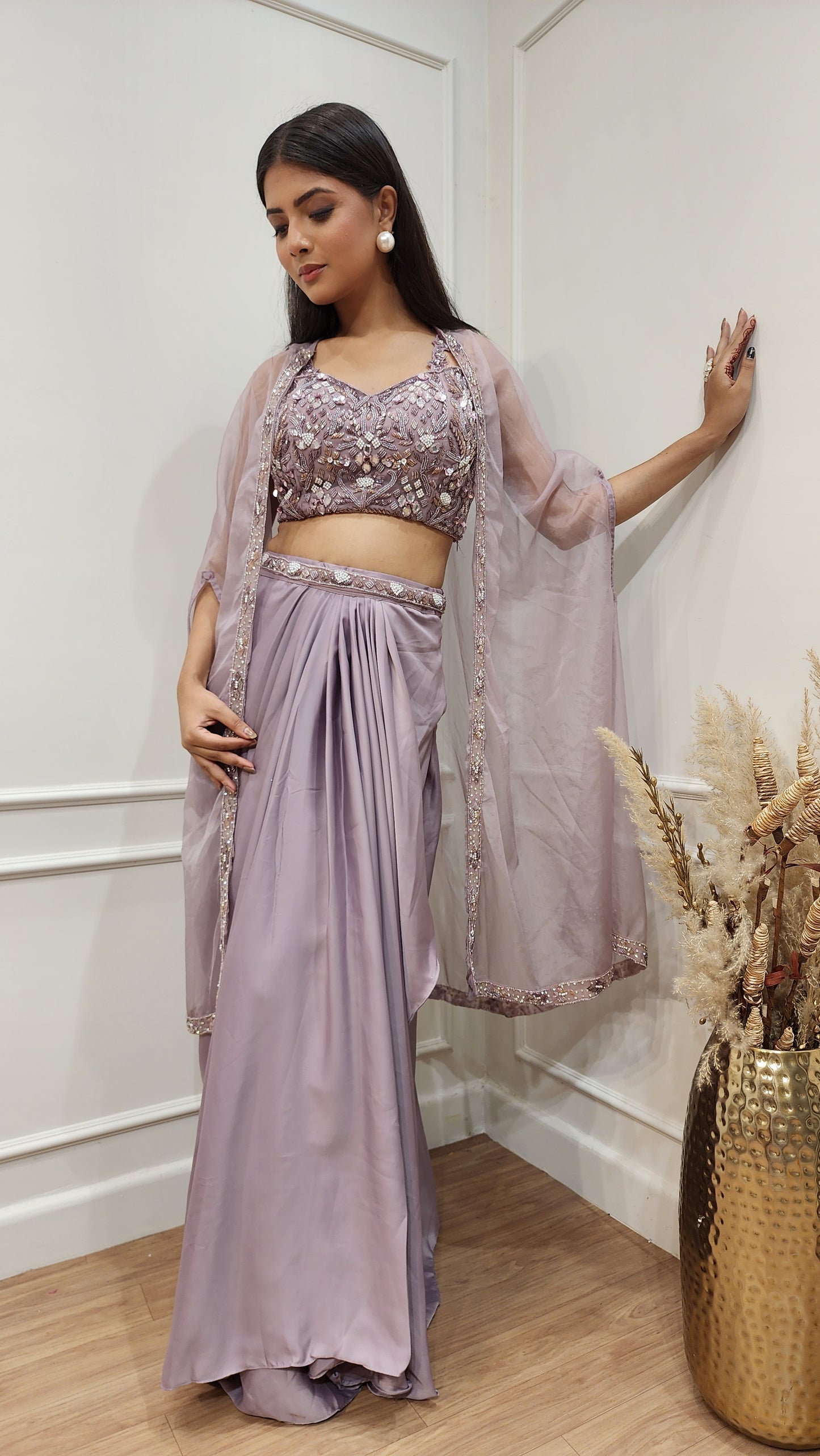 Dilkash Onion 3pc indowestern cowl dress