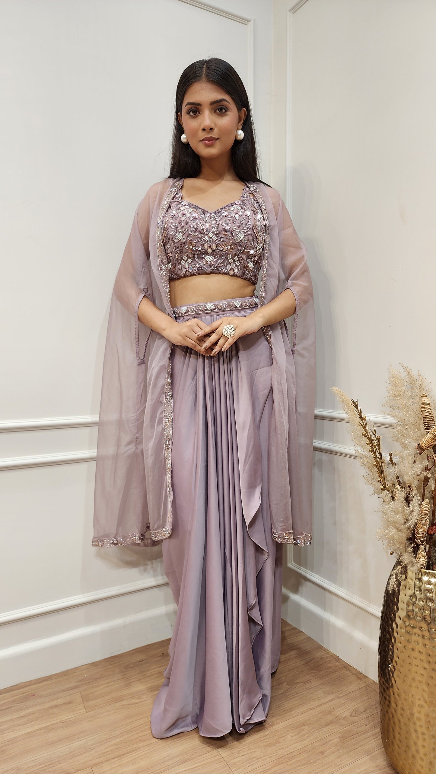 Dilkash Onion 3pc indowestern cowl dress