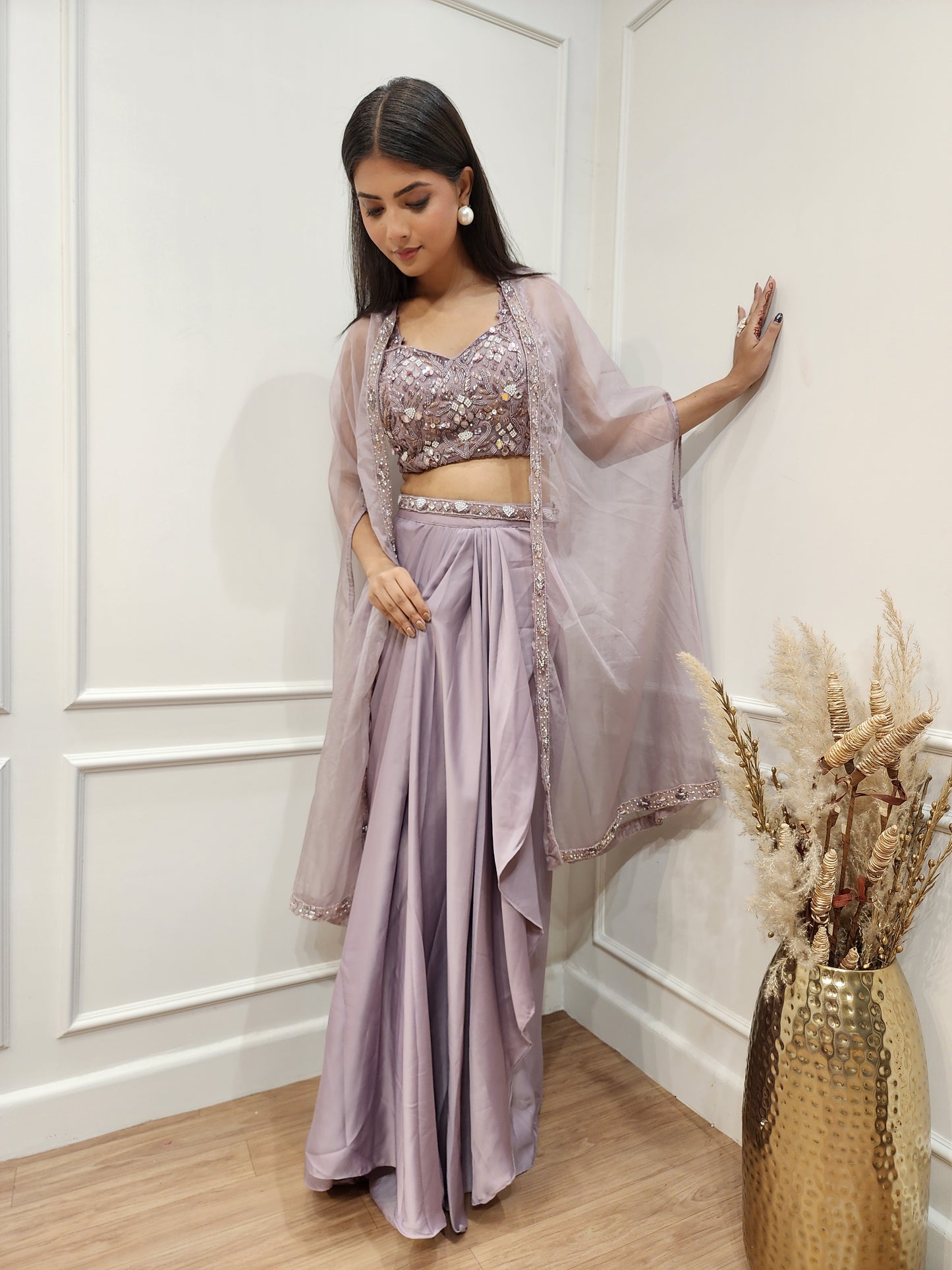 Dilkash Onion 3pc indowestern cowl dress