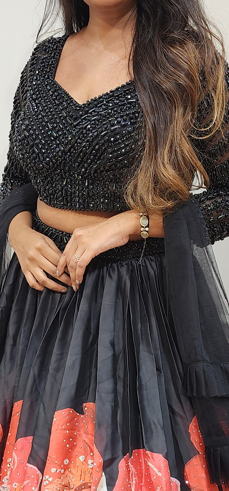 Glam Black beads floral print lehenga