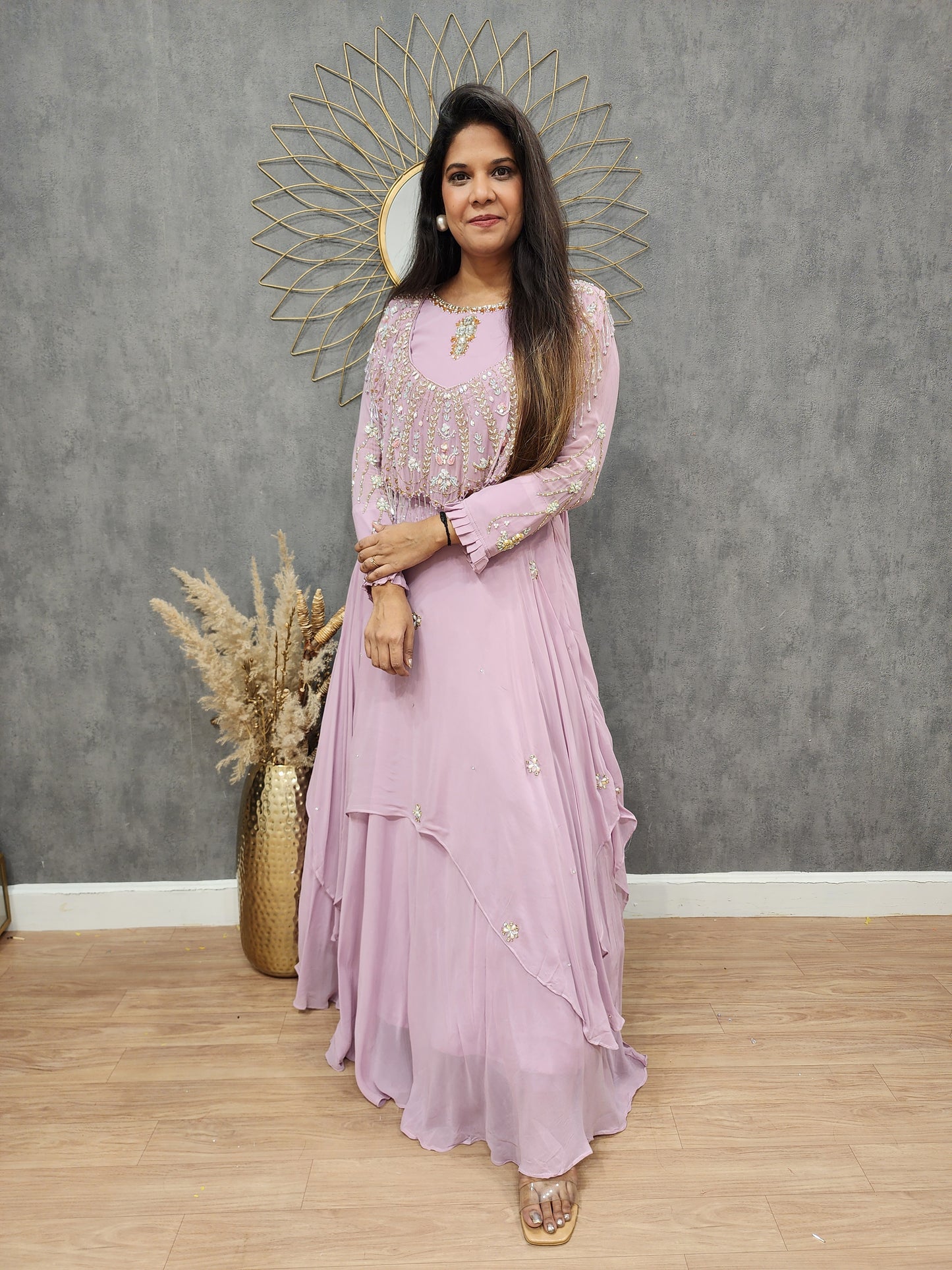 Muskan onion pink detachable cape layered lehenga