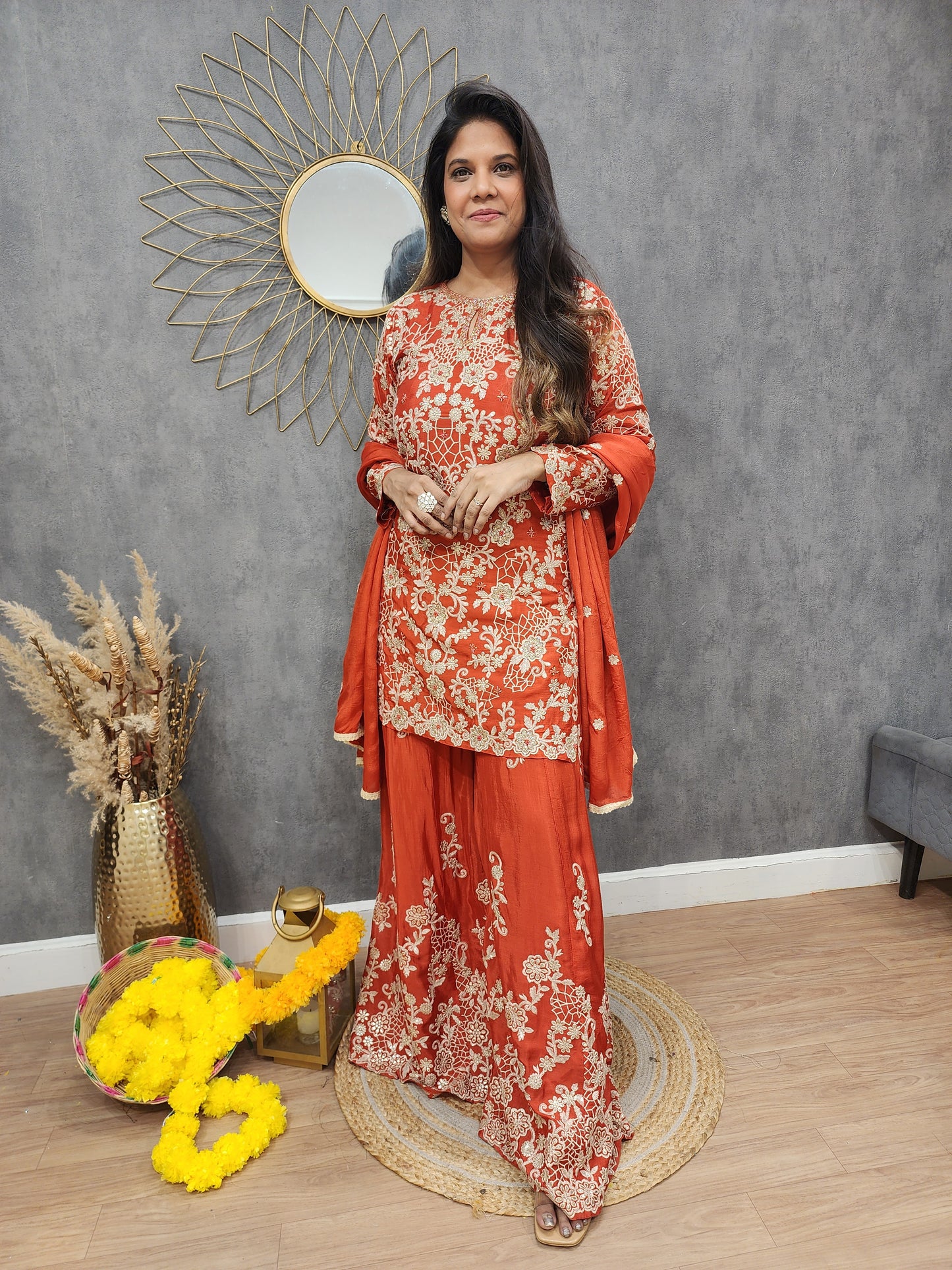 Royal orange Embroided co-ord set
