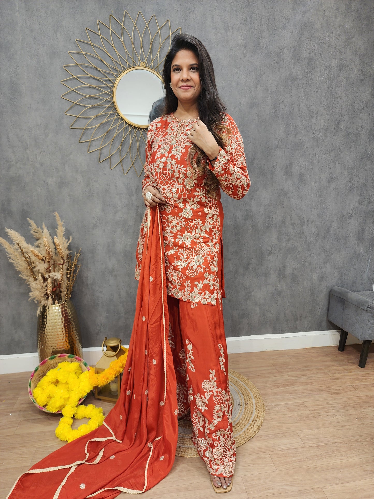 Royal orange Embroided co-ord set