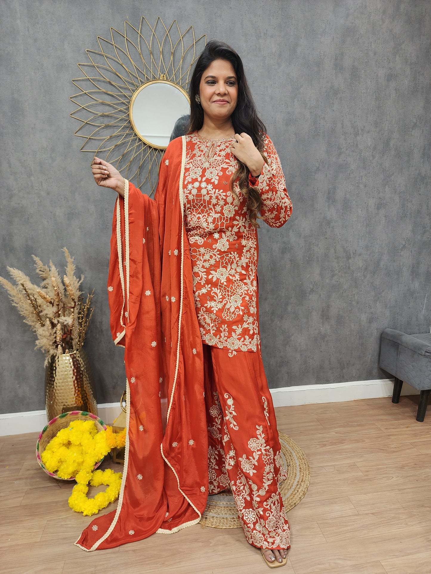 Royal orange Embroided co-ord set