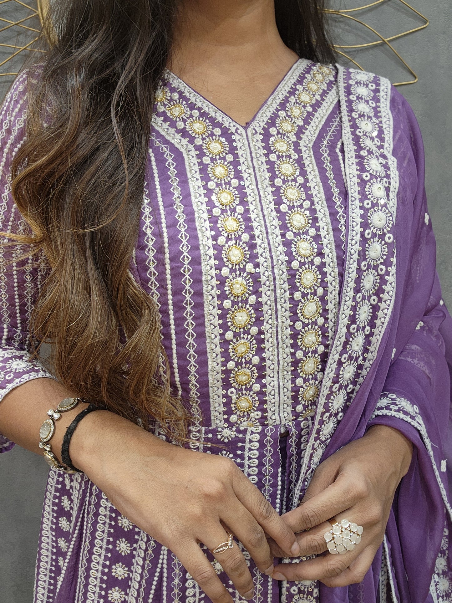 Purple Embroided centre slit indowestern suit