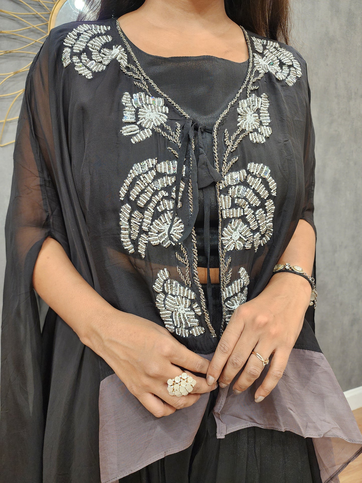 Samah Black long sleeves divider Embroided co-ord