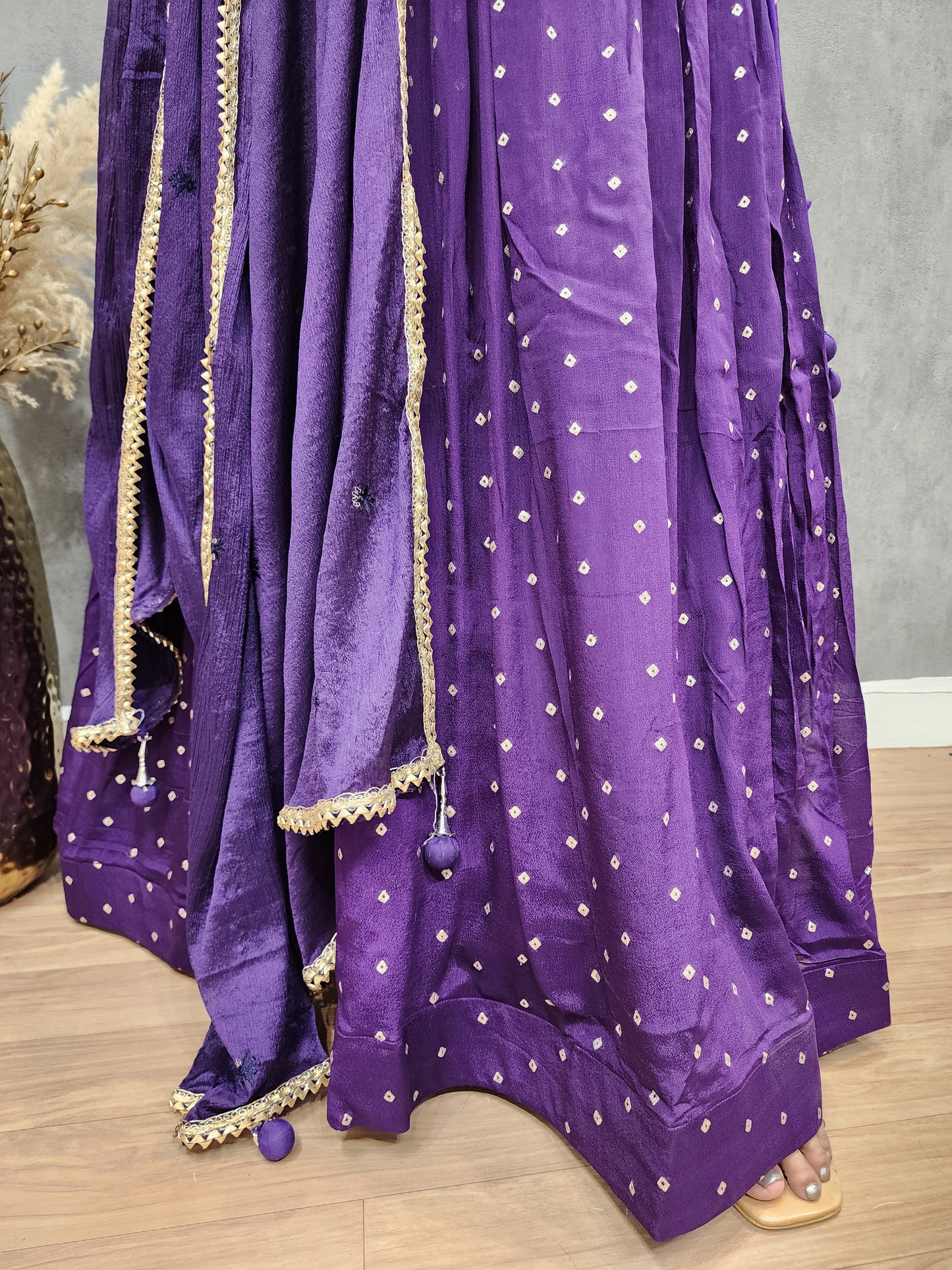 Kaynath purple weaving short peplum lehenga suit