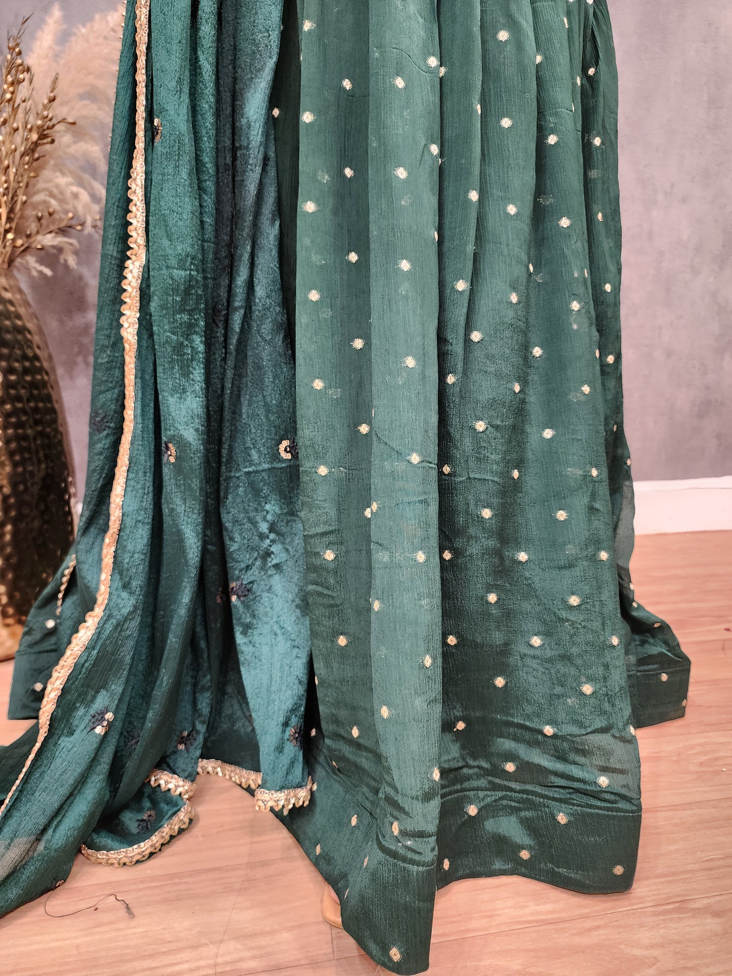 Kaynath Bottle green weaving short peplum lehenga suit
