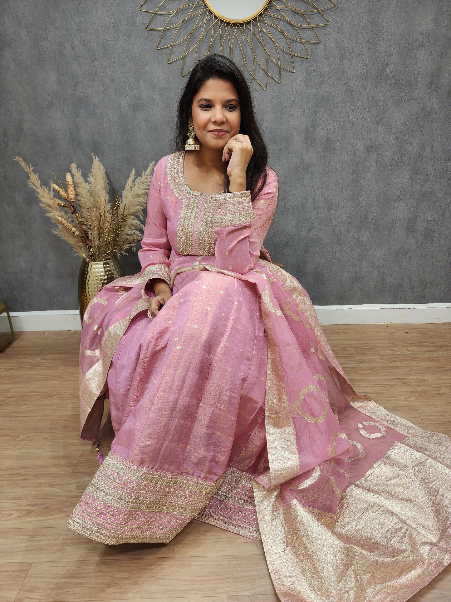 Khwab Pink weaving Embroided anarkali suit