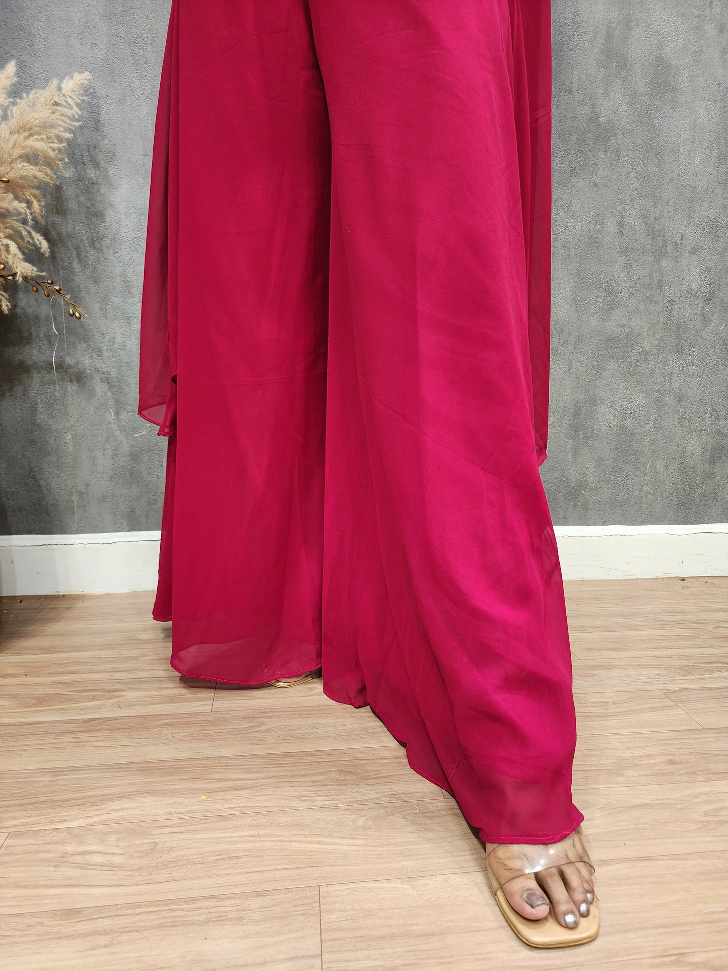 Kareena cherry 3pc indowestern divider dress
