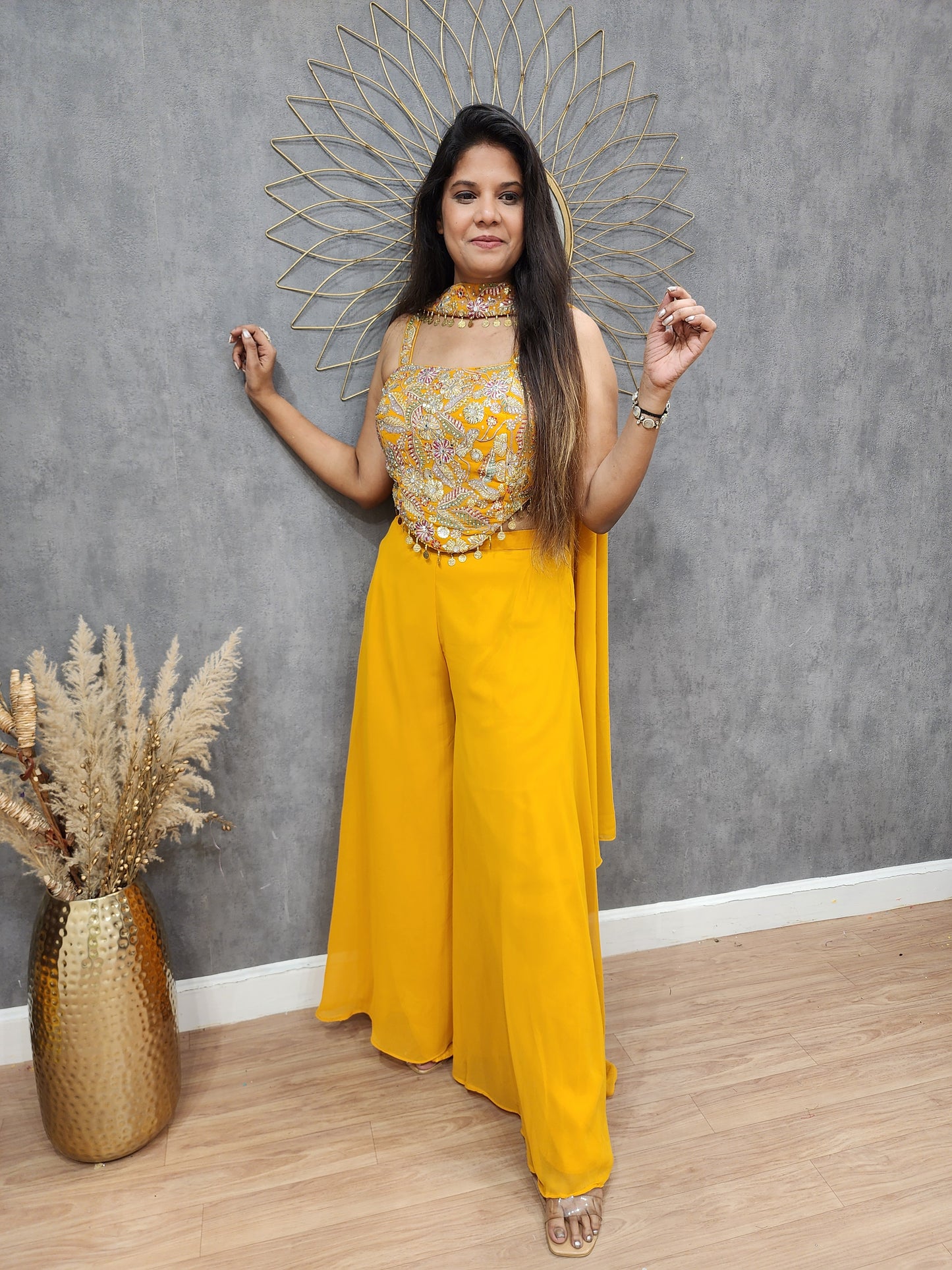 Kareena turmeric yellow 3pc indowestern divider dress