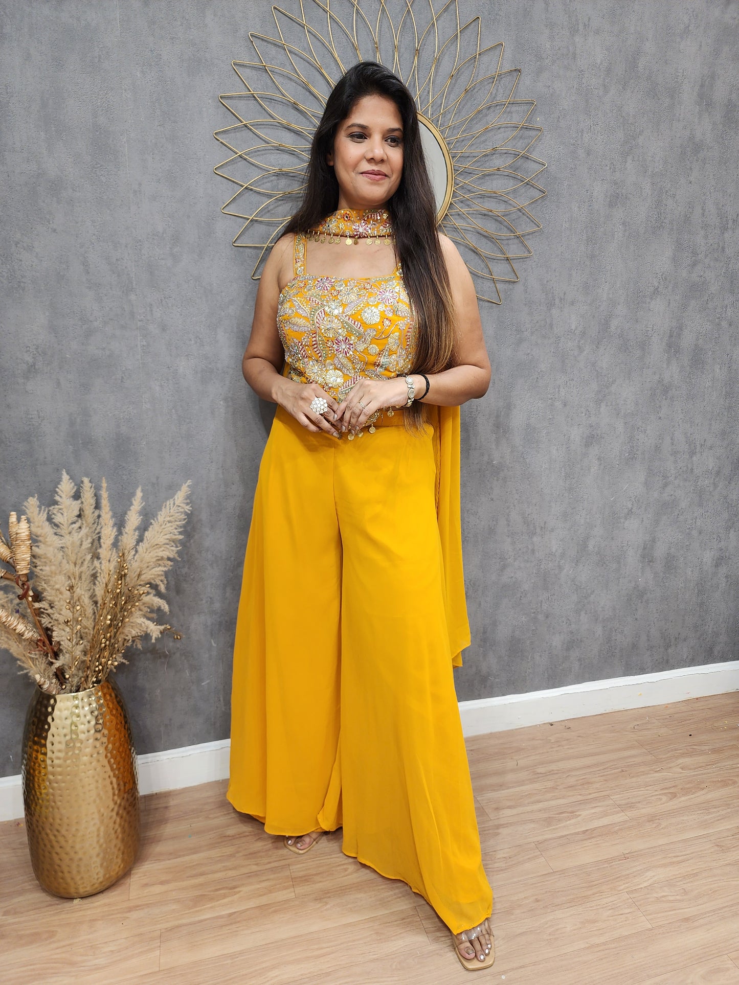 Kareena turmeric yellow 3pc indowestern divider dress