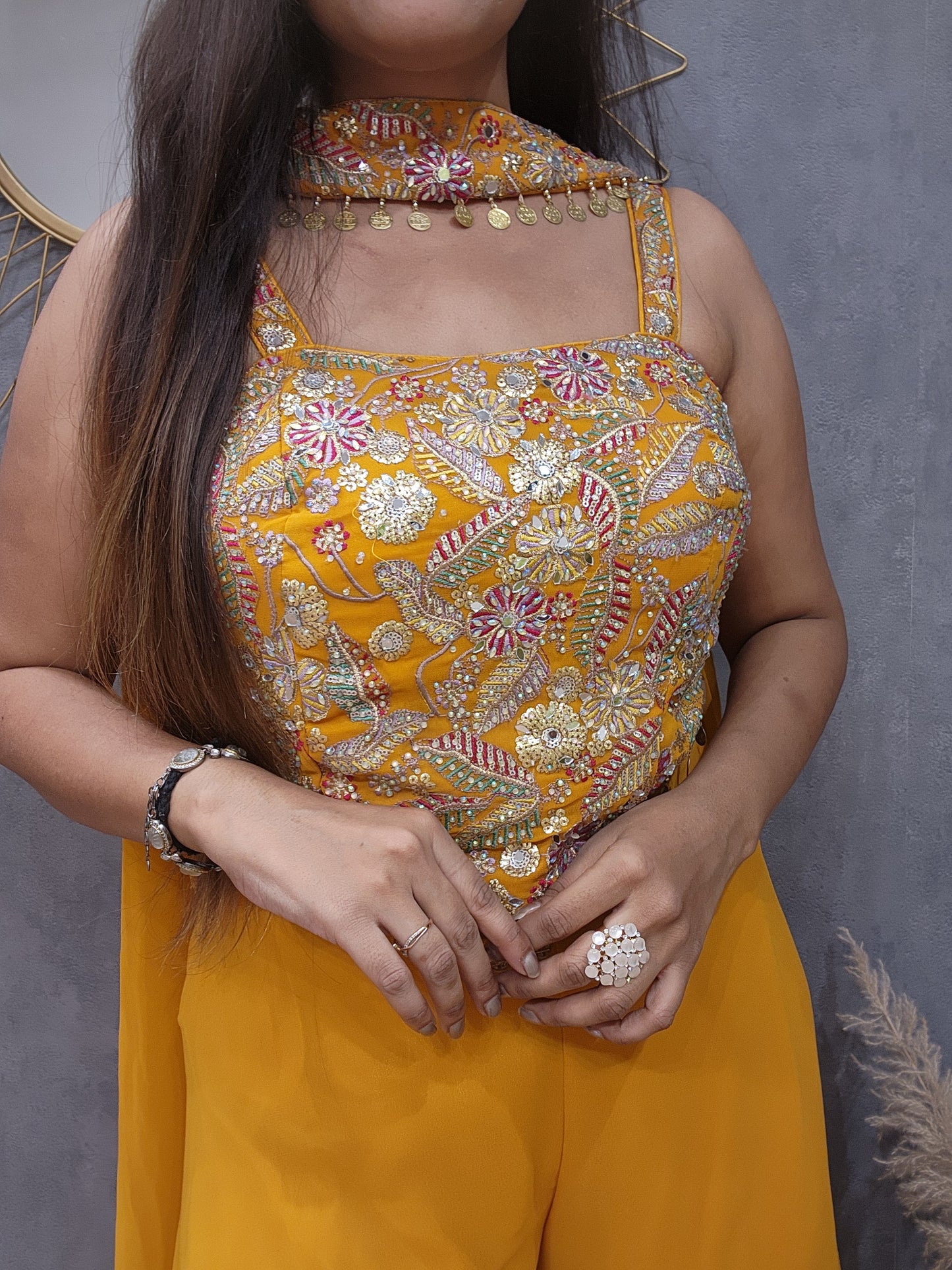 Kareena turmeric yellow 3pc indowestern divider dress