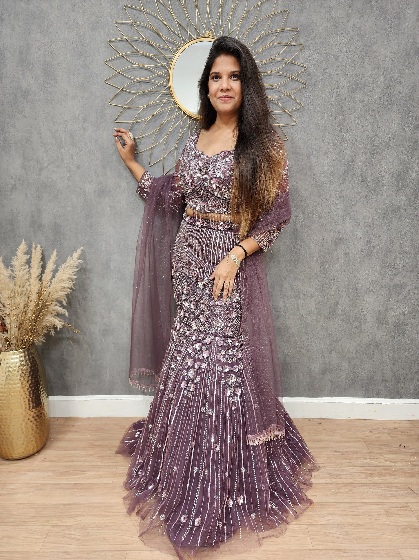Glam Wine Embroided mermaid dress